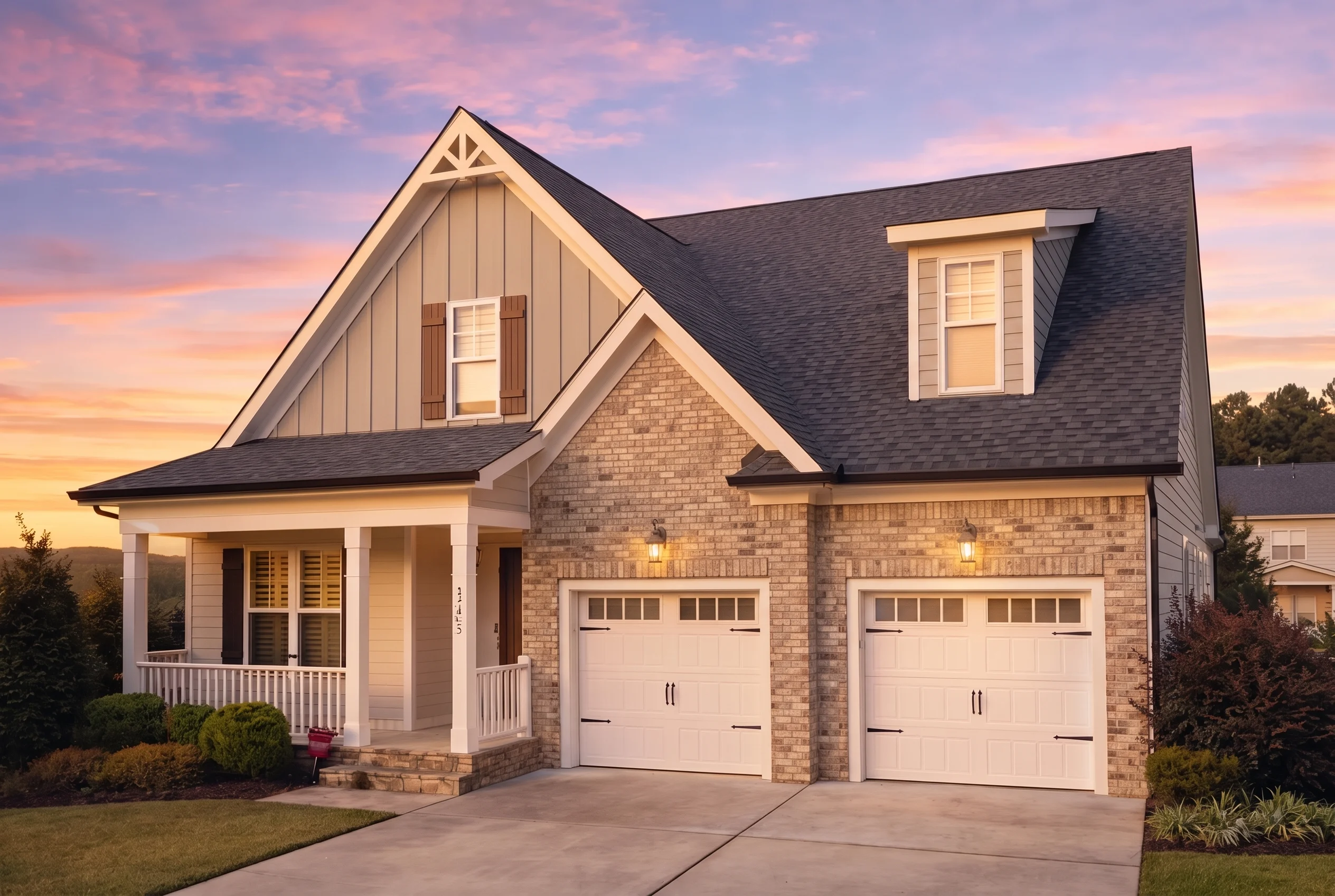 Plan  12-2073 – Trail House | Modern  Farmhouse – 3-Bed, 2.5-Bath, 2,102 SF - Natural Brick, AI-generated exterior concept