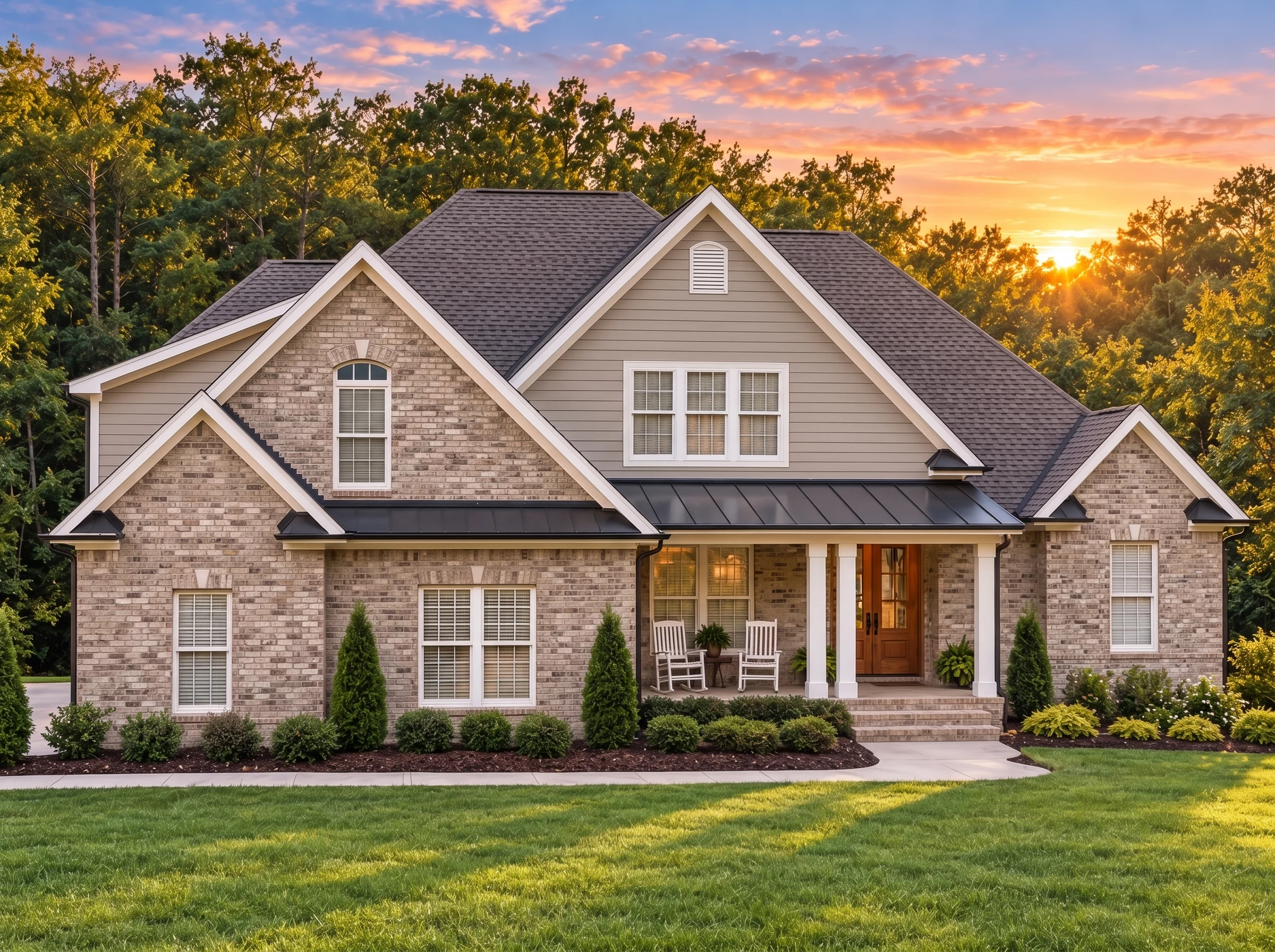 Plan  12-2087 – Radiant House | New  American – 4-Bed, 3.5-Bath, 3,261 SF - Natural Brick, AI-generated exterior concept