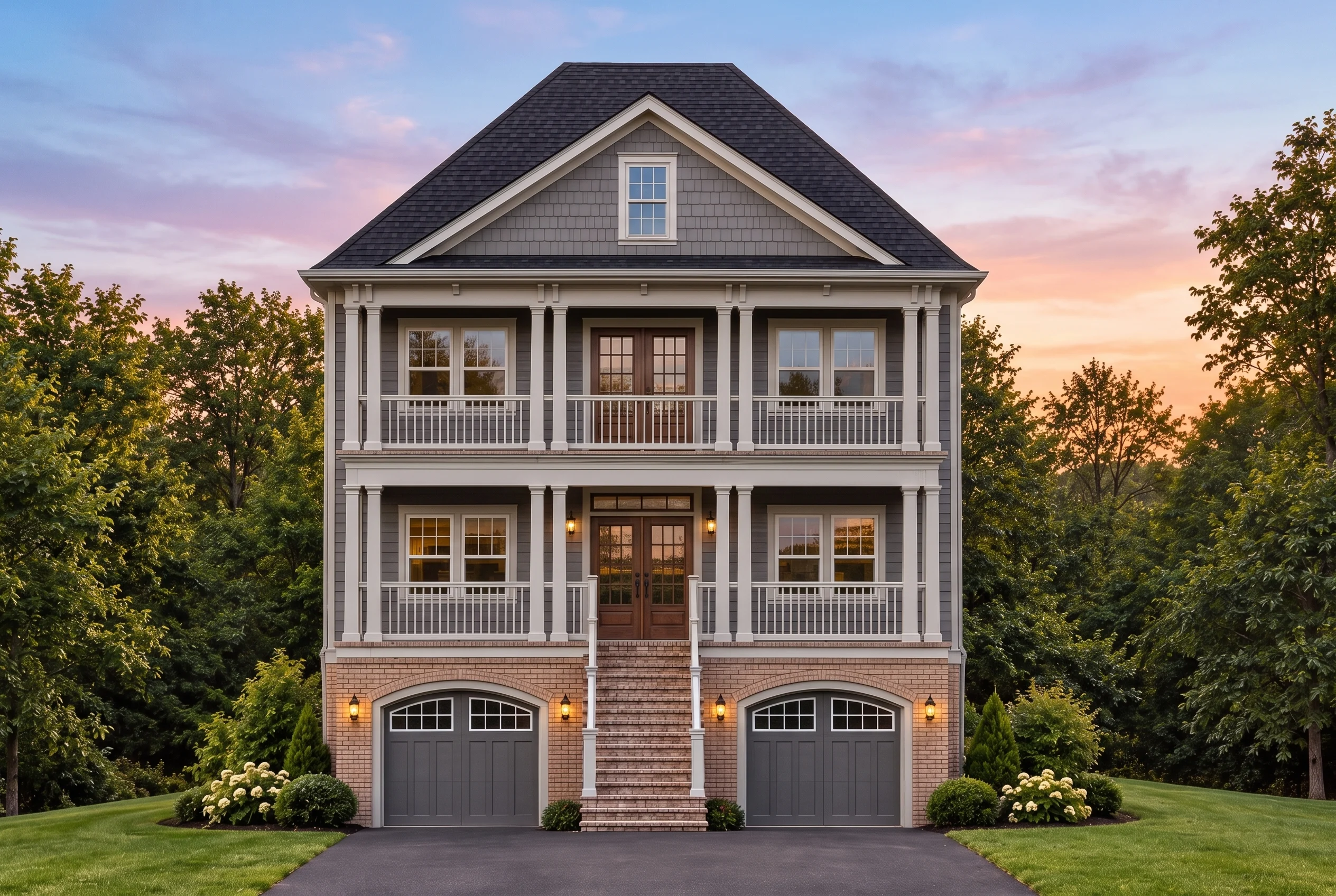 Plan  12-2102 – Linden Run Manor |  Charleston – 3-Bed, 2-Bath, 3,174 SF - Warm Charcoal, AI-generated exterior concept
