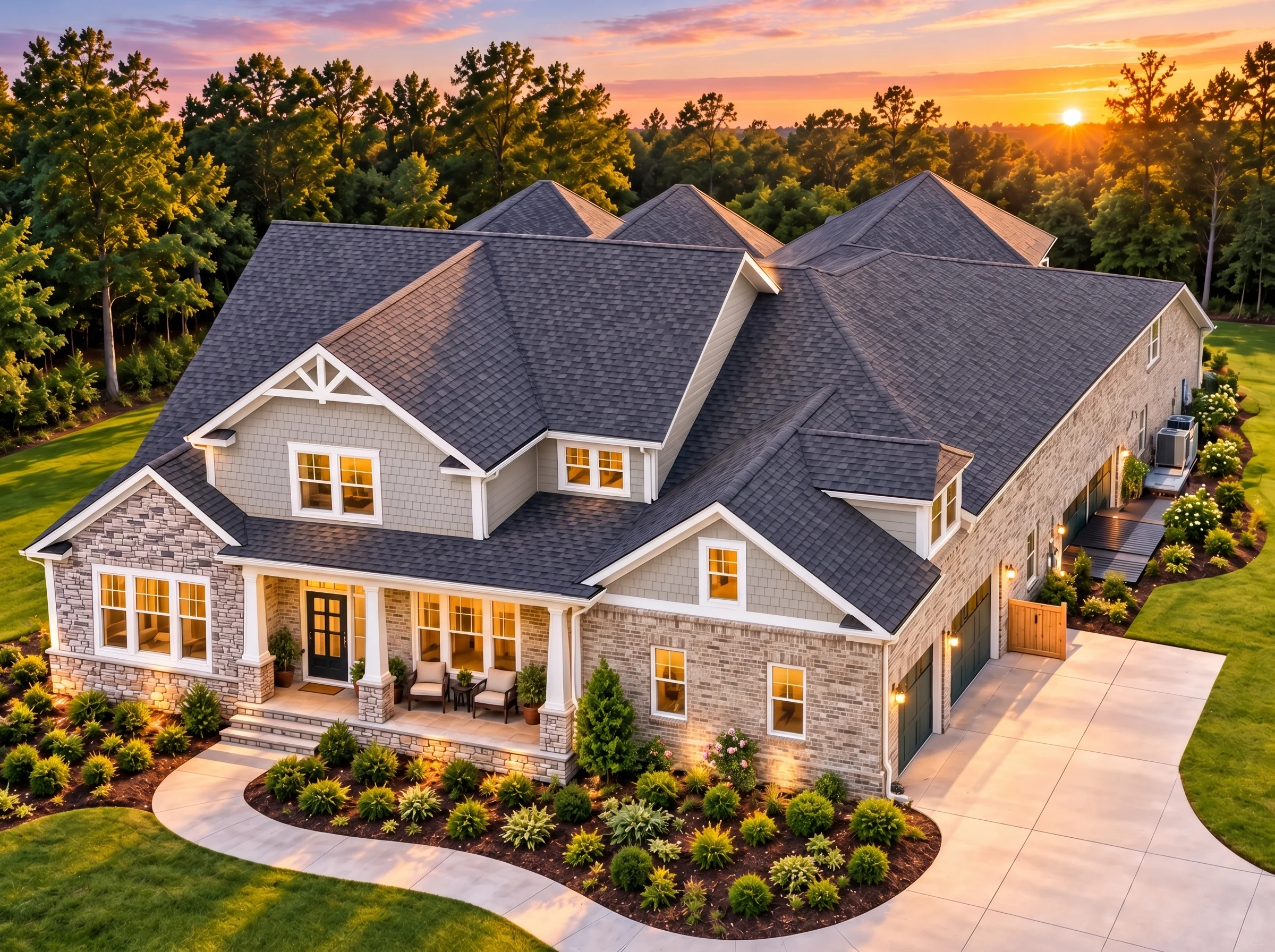 Plan  12-2096 – The Visionary | New  American – 3-Bed, 3.5-Bath, 3,883 SF - Natural Brick, AI-generated exterior concept