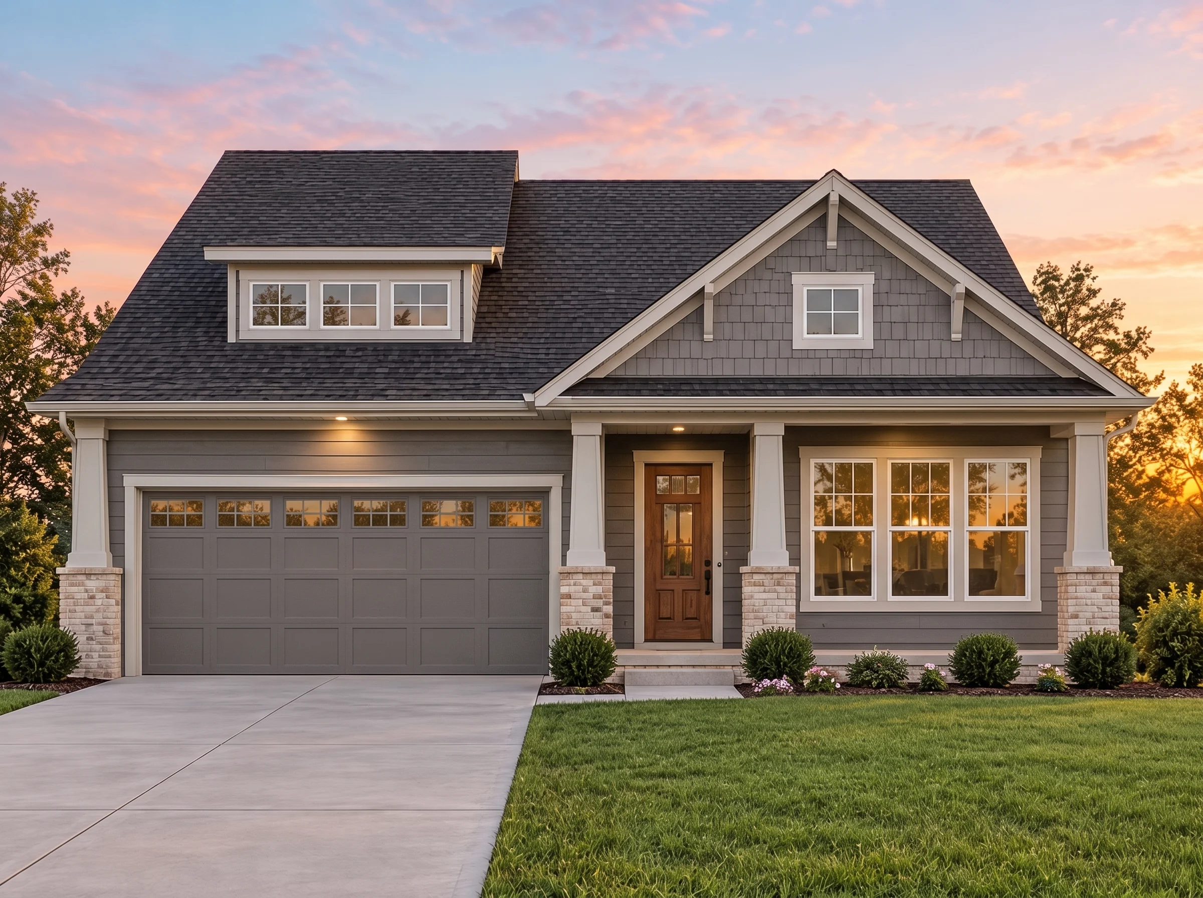 Plan  12-2145 – Sycamore Valley |  Tudor Revival – 3-4-Bed, 2-3-Bath, 2,184 SF - Warm Charcoal, AI-generated exterior concept