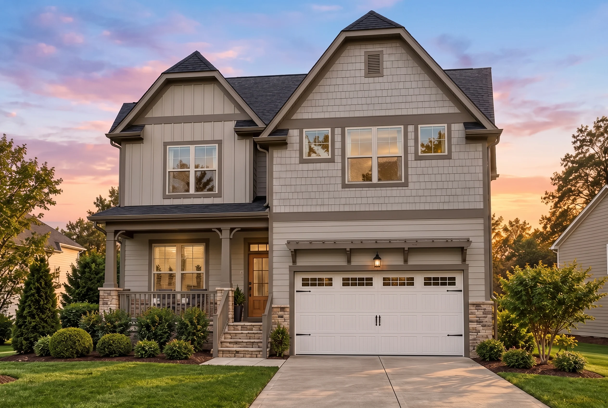 Plan  12-2140 – Sadness Estate |  Tudor Revival – 4-Bed, 2.5-Bath, 2,385 SF - Mushroom Taupe, AI-generated exterior concept