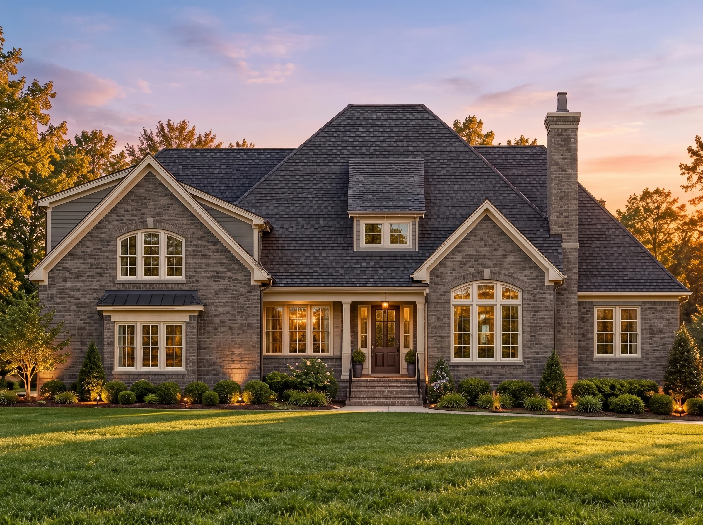 Plan  12-2147 – Mississippi Plateau  | French Country – 3-Bed, 3.5-Bath, 3,260 SF - Warm Charcoal, AI-generated exterior concept