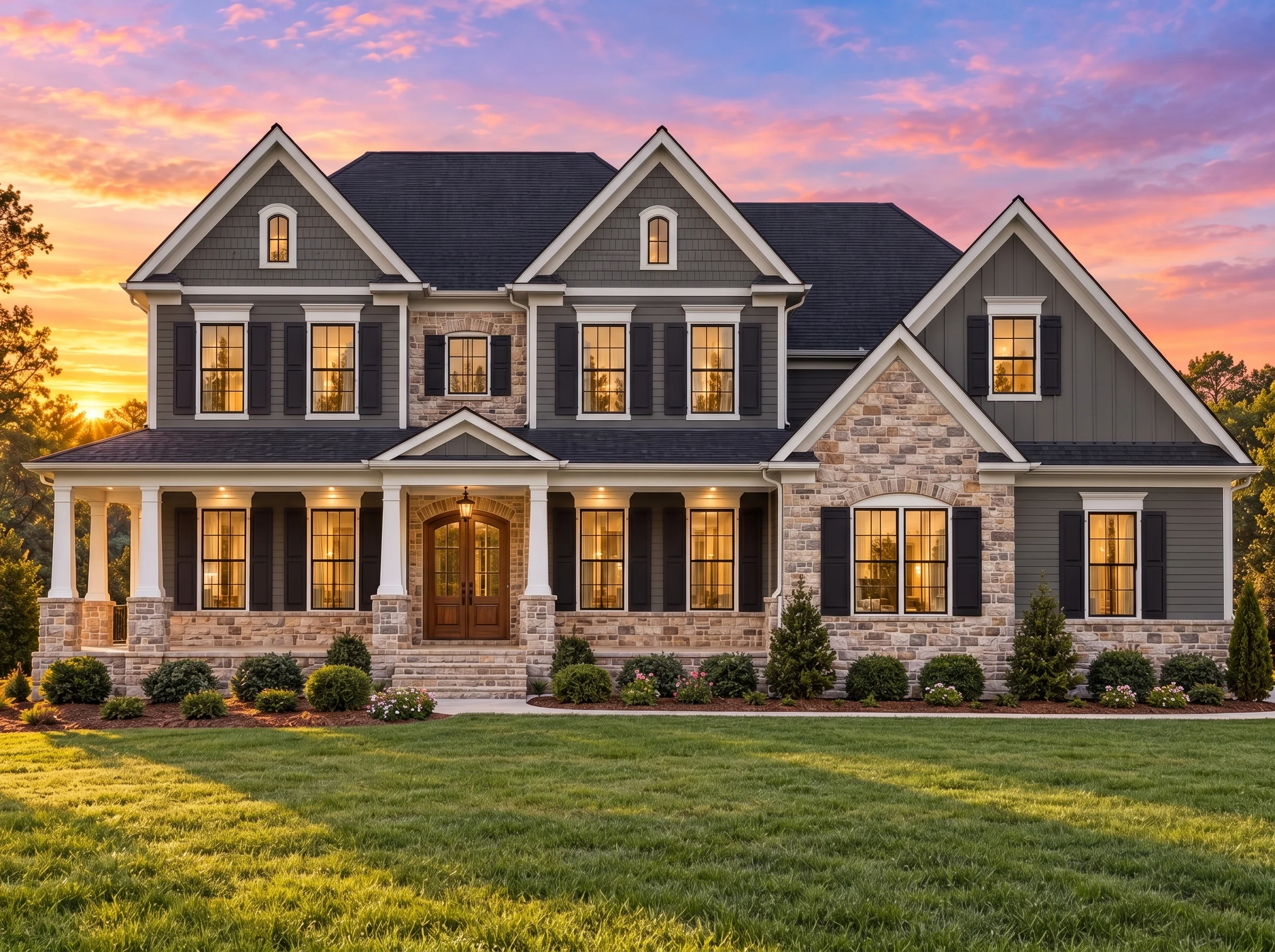Plan  12-2171 – Oak Glen Manor |  Traditional Colonial – 4-Bed, 5-Bath, 4,113 SF - Warm Charcoal, AI-generated exterior concept