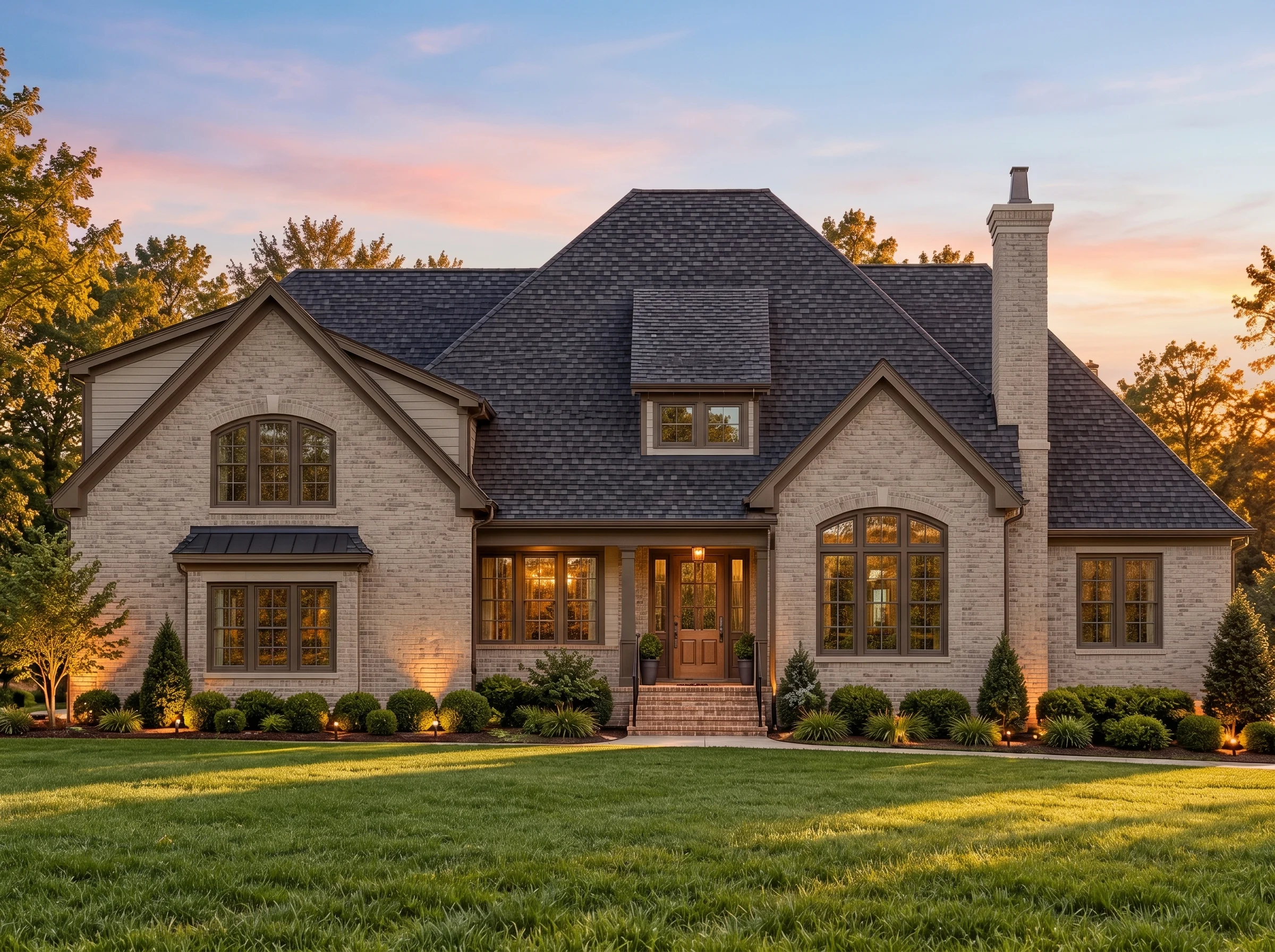 Plan  12-2147 – Mississippi Plateau  | French Country – 3-Bed, 3.5-Bath, 3,260 SF - Mushroom Taupe, AI-generated exterior concept