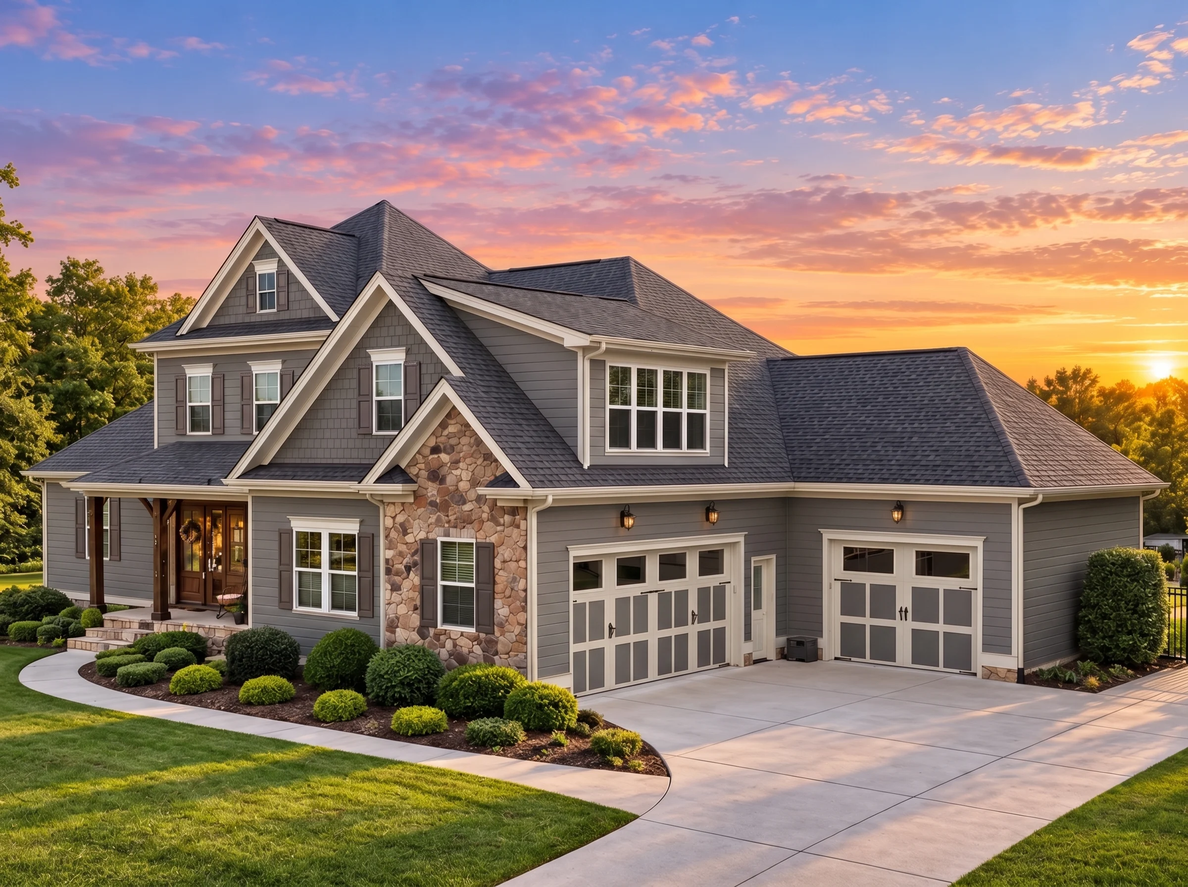 Plan  12-2175 – Auburn Springs Residence | New American – 4-Bed, 3.5-Bath, 3,792 SF - Warm Charcoal, AI-generated exterior concept