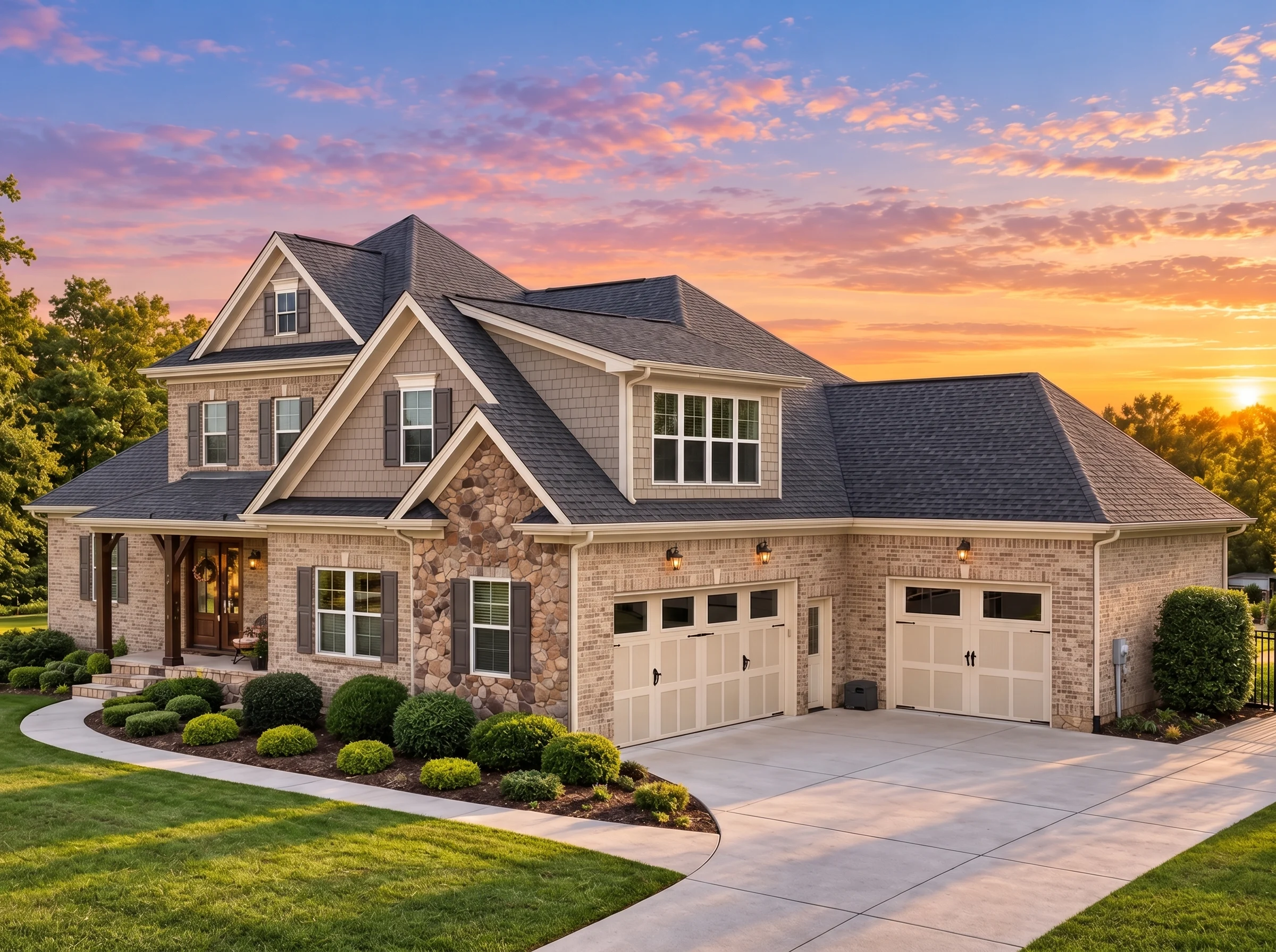 Plan  12-2175 – Auburn Springs Residence | New American – 4-Bed, 3.5-Bath, 3,792 SF - Natural Brick, AI-generated exterior concept