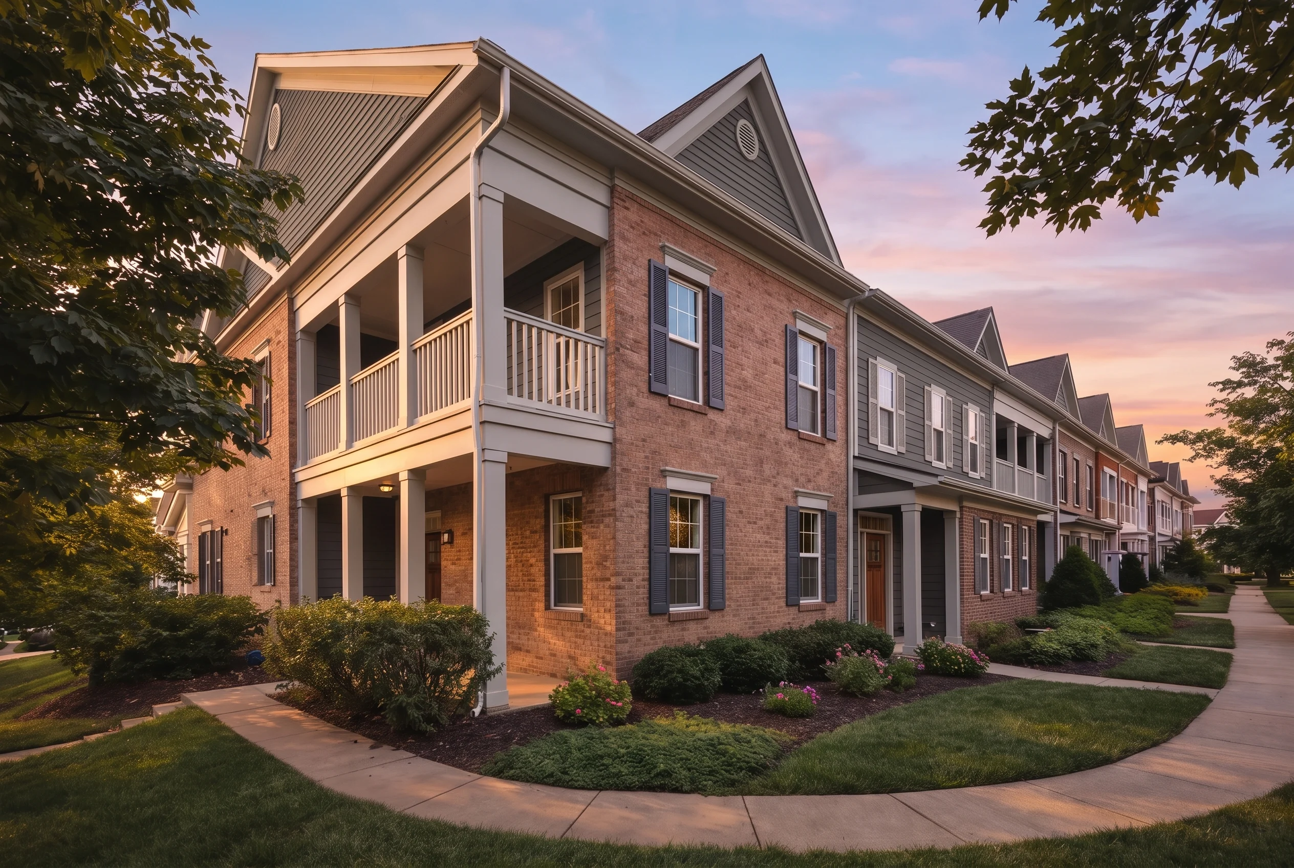Plan  12-2220 – Aster Summit Homestead  | Townhome – 3-Bed, 2.5-Bath, 1,985 SF - Warm Charcoal, AI-generated exterior concept