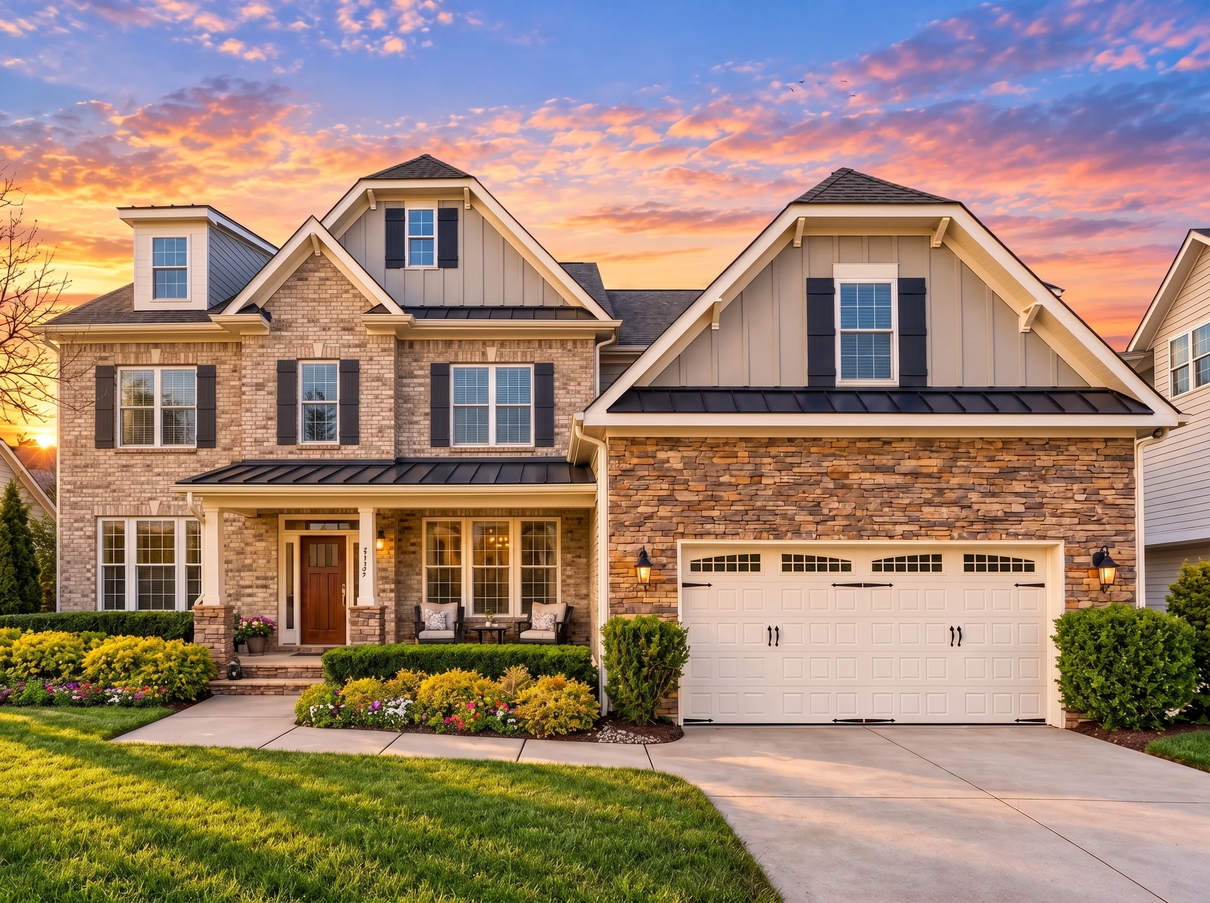 Plan  12-2213 – Dakota Prairie | New  American – 5-Bed, 4-Bath, 2,815 SF - Natural Brick, AI-generated exterior concept