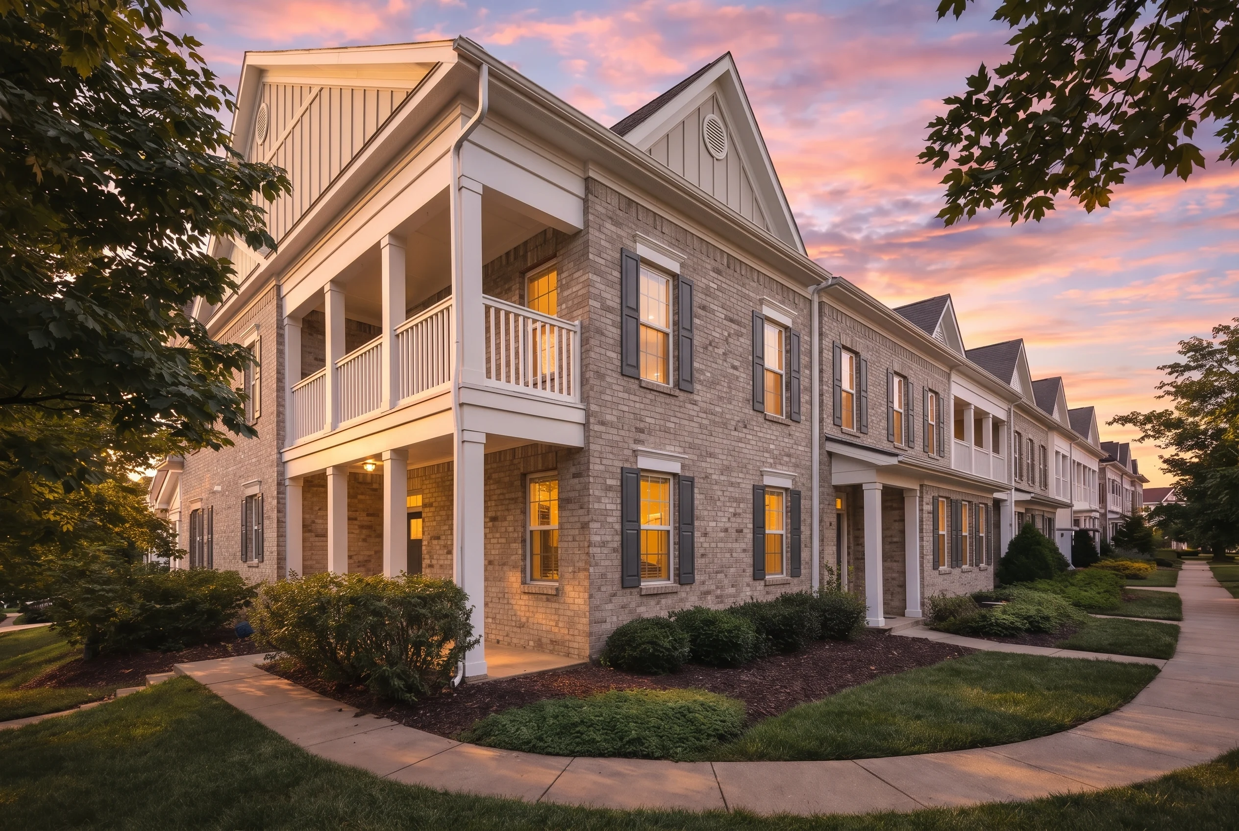 Plan  12-2220 – Aster Summit Homestead  | Townhome – 3-Bed, 2.5-Bath, 1,985 SF - Natural Brick, AI-generated exterior concept