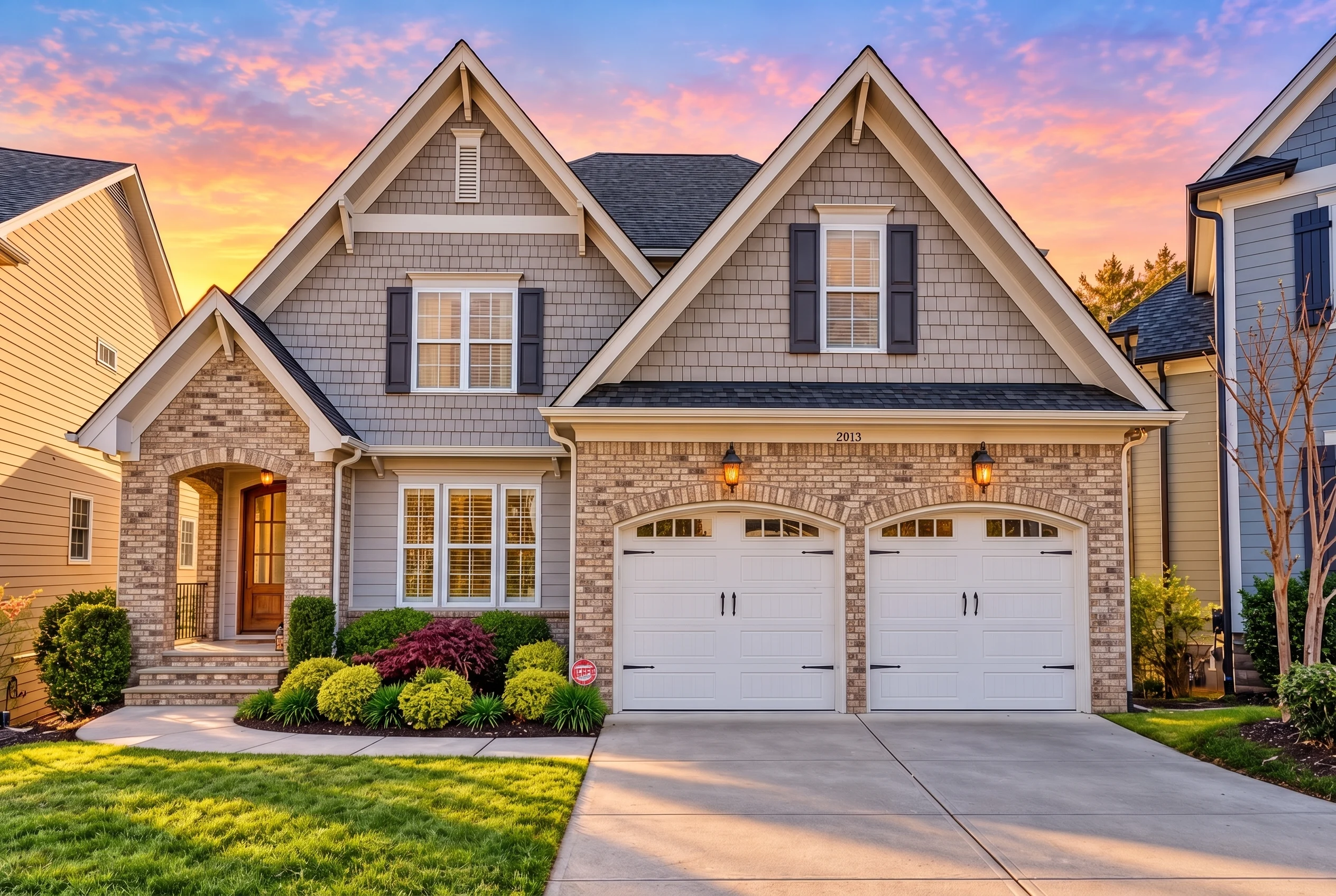 Plan  12-2223 – Aster Cove Villa |  Traditional New American – 5-Bed, 5-Bath, 3,987 SF - Natural Brick, AI-generated exterior concept