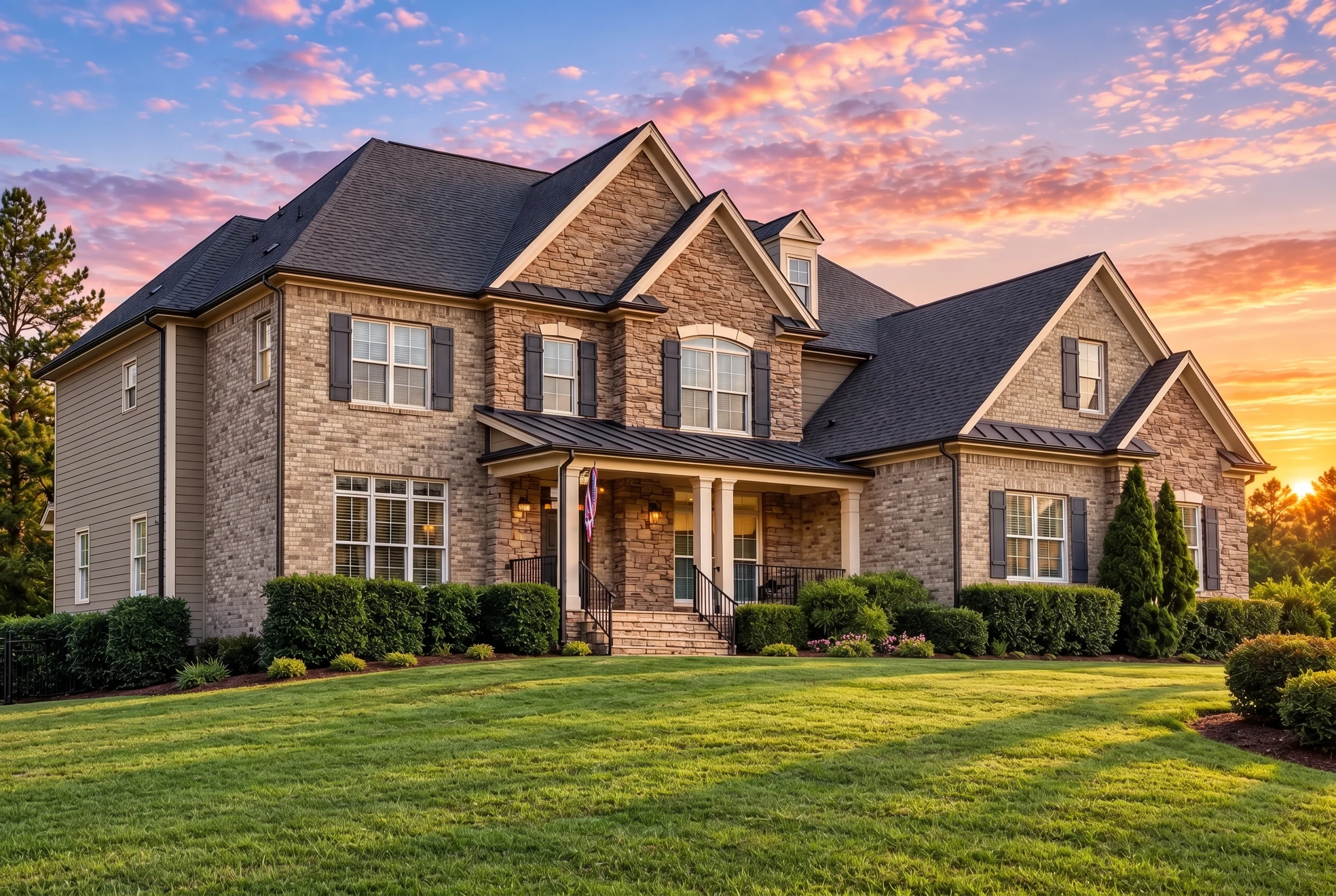 Plan  12-2262 – Hawthorn Brook Cottage  | Traditional Colonial – 5-Bed, 4.5-Bath, 4,088 SF - Natural Brick, AI-generated exterior concept