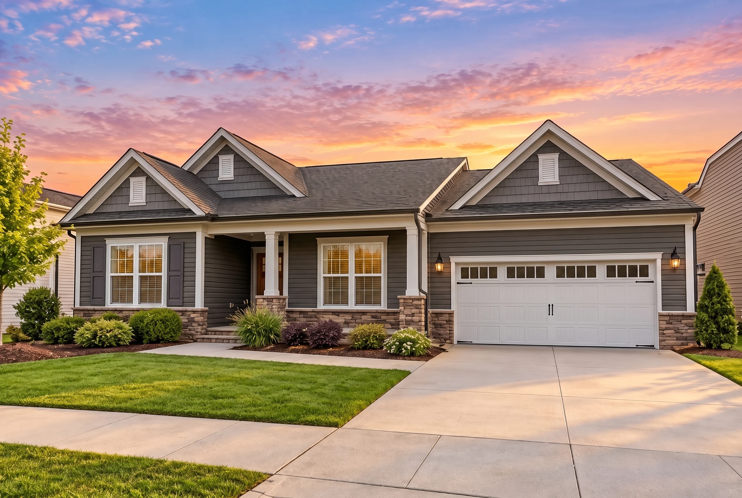 Plan  12-2231 – Auburn Grove Haven |  RESERVE-Cape Cod – 3-Bed, 2.5-Bath, 2,184 SF - Warm Charcoal, AI-generated exterior concept