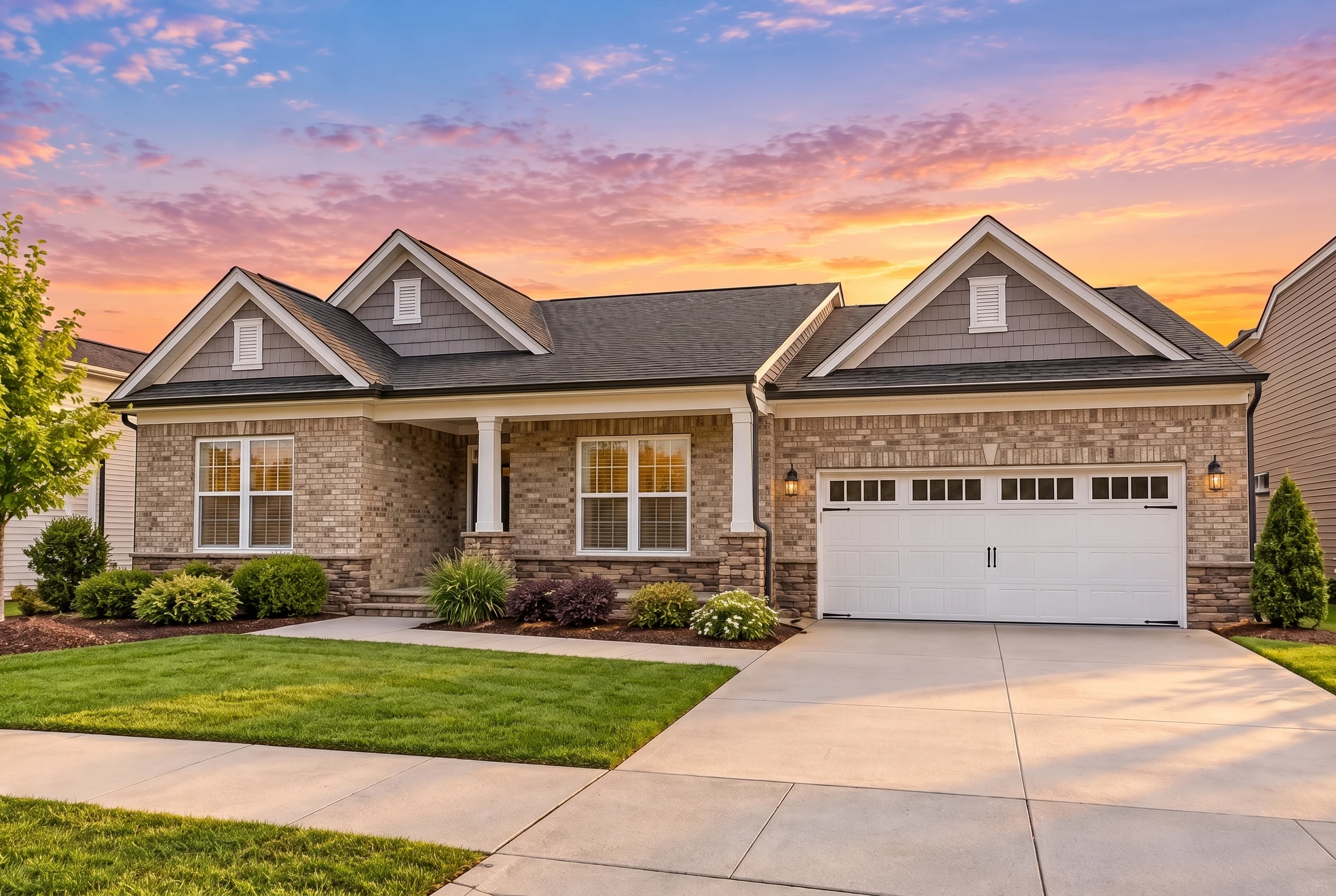 Plan  12-2231 – Auburn Grove Haven |  RESERVE-Cape Cod – 3-Bed, 2.5-Bath, 2,184 SF - Natural Brick, AI-generated exterior concept