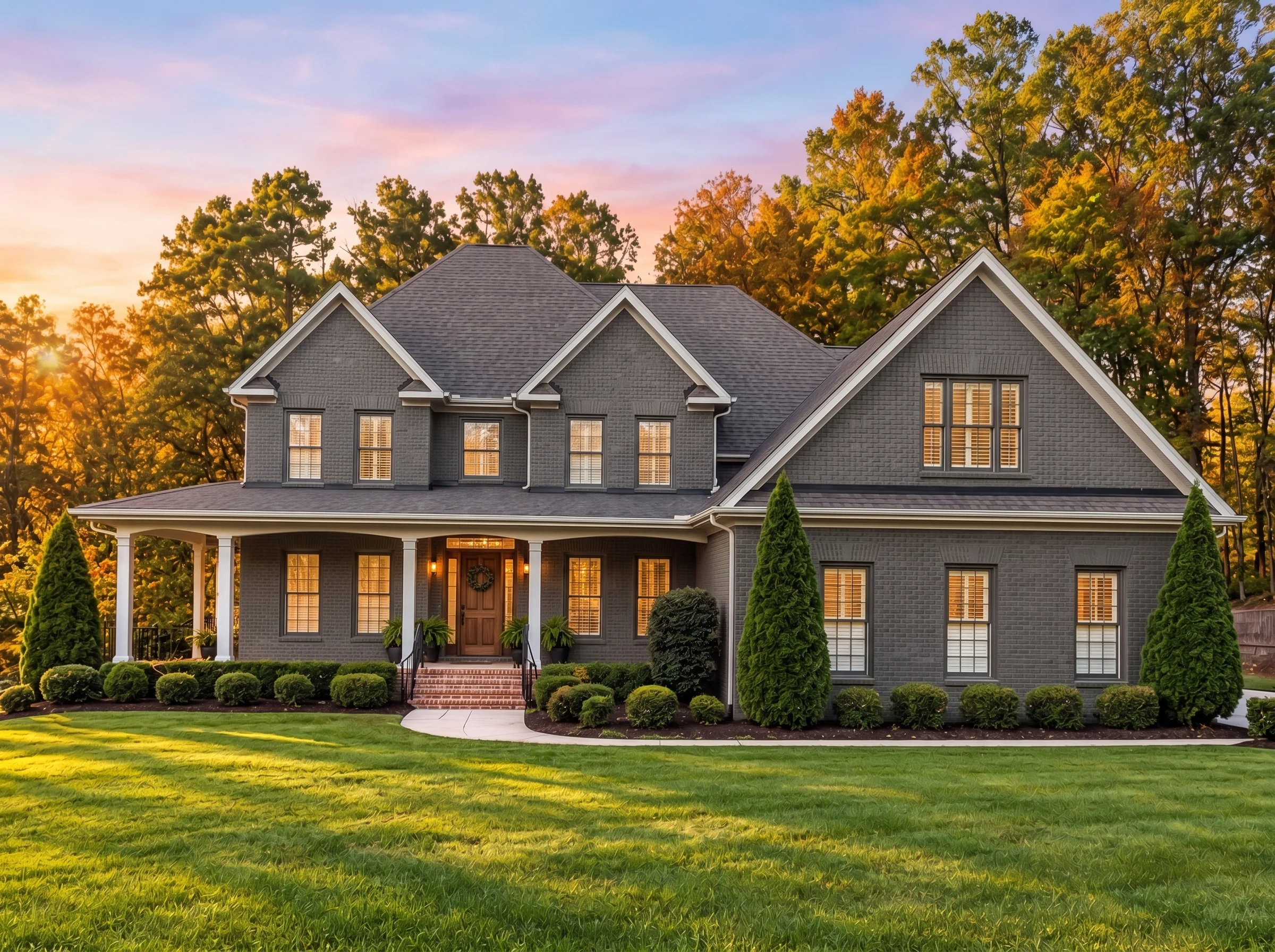 Plan  12-2172 – Blossom House |  Traditional Colonial – 5-Bed, 4-Bath, 3,845 SF - Warm Charcoal, AI-generated exterior concept