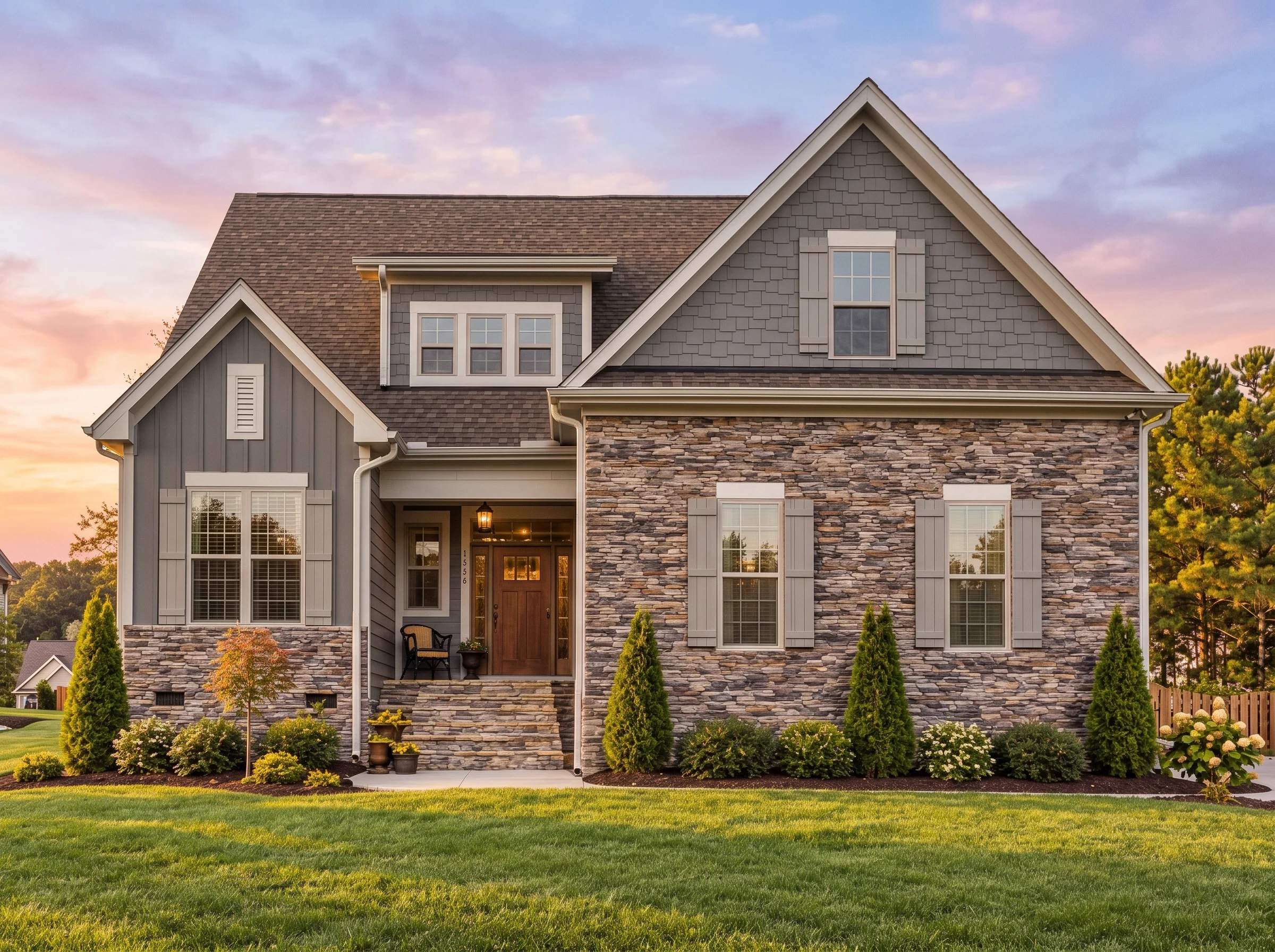 Plan  12-2103 – Poplar Meadow Farm |  Modern Farmhouse – 4-Bed, 3.5-Bath, 2,730 SF - Warm Charcoal, AI-generated exterior concept