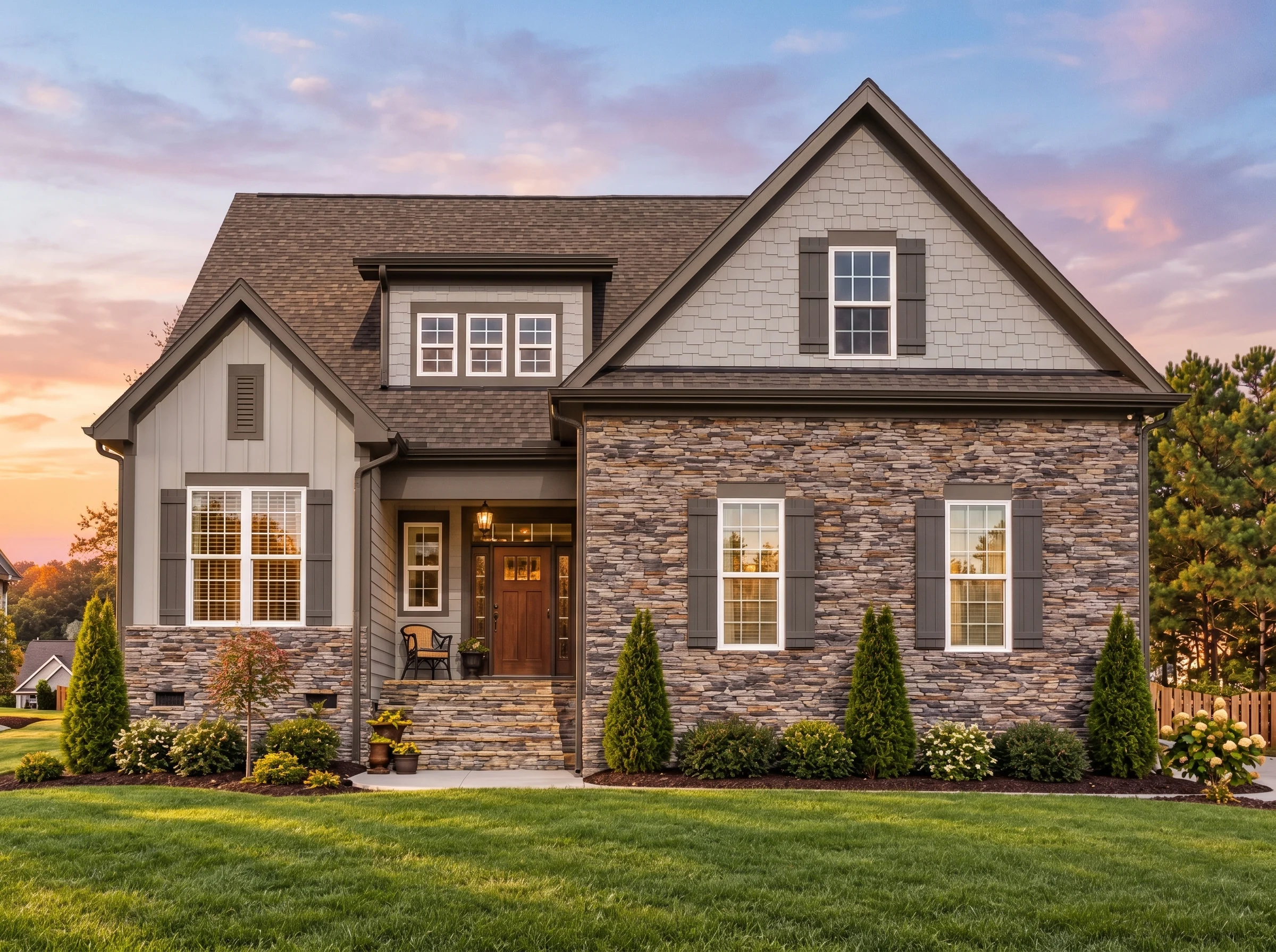 Plan  12-2103 – Poplar Meadow Farm |  Modern Farmhouse – 4-Bed, 3.5-Bath, 2,730 SF - Mushroom Taupe, AI-generated exterior concept