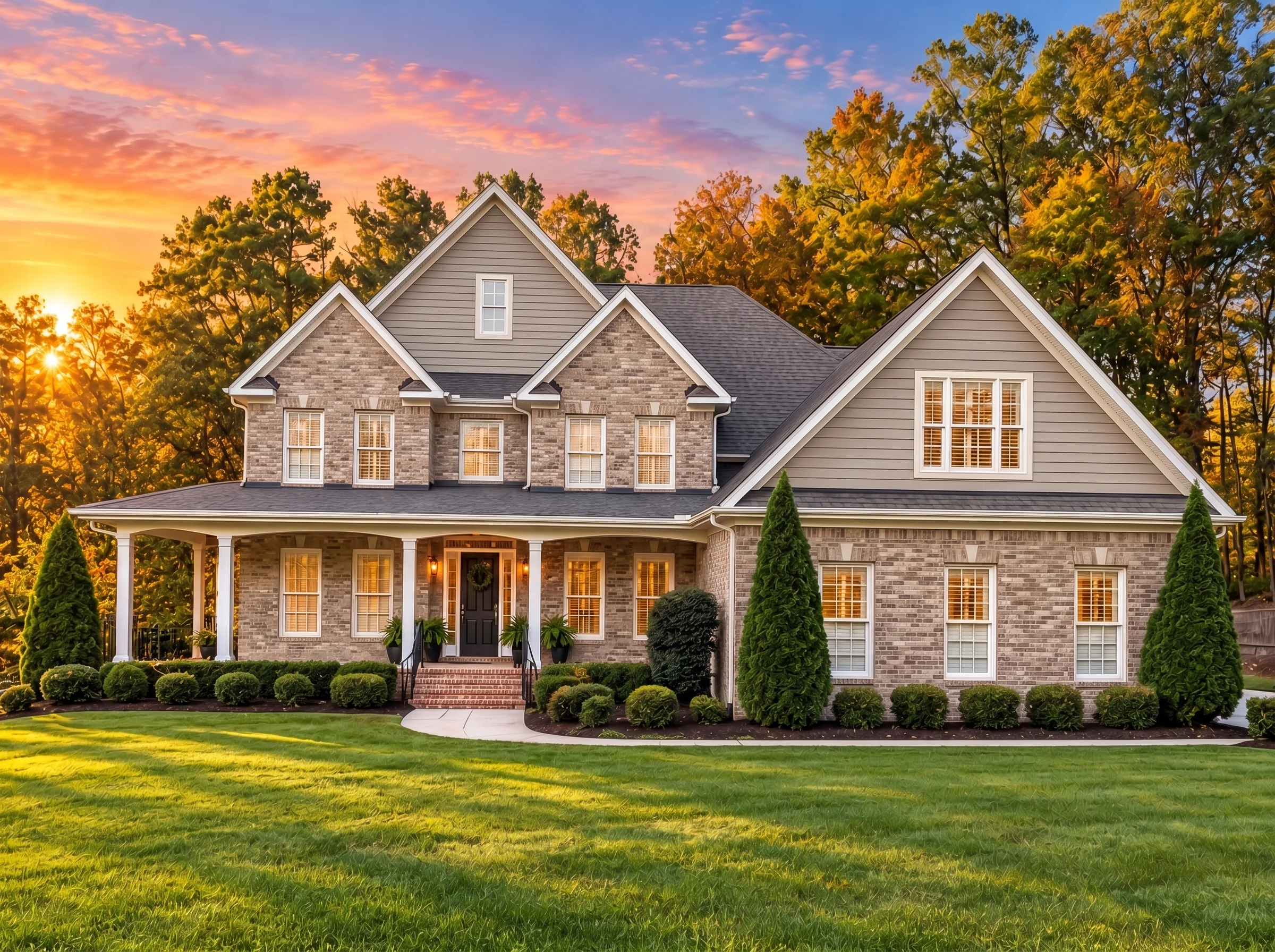 Plan  12-2172 – Blossom House |  Traditional Colonial – 5-Bed, 4-Bath, 3,845 SF - Natural Brick, AI-generated exterior concept
