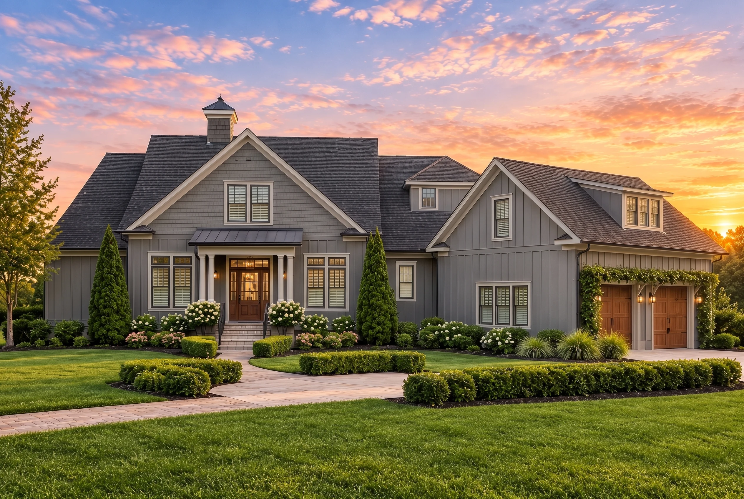 Plan  12-2201 – Fargo Prairie | New  American – 3-Bed, 5-Bath, 3,204 SF - Warm Charcoal, AI-generated exterior concept