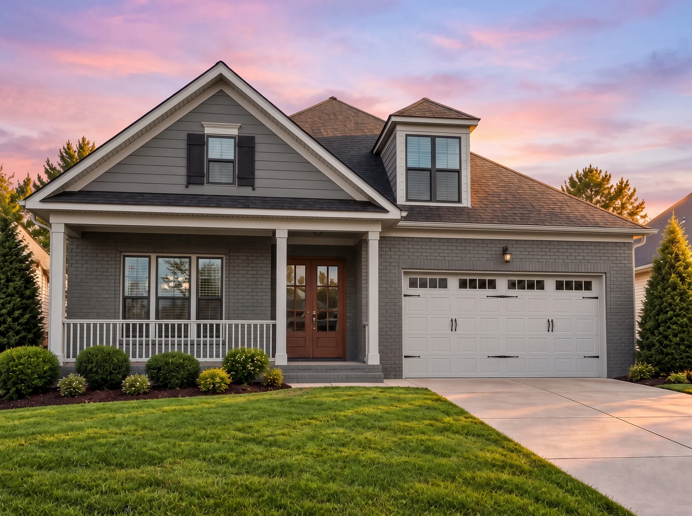 Plan  12-2209 – Cedar Point Pavilion  | Traditional Ranch – 3-Bed, 3-Bath, 2,399 SF - Warm Charcoal, AI-generated exterior concept