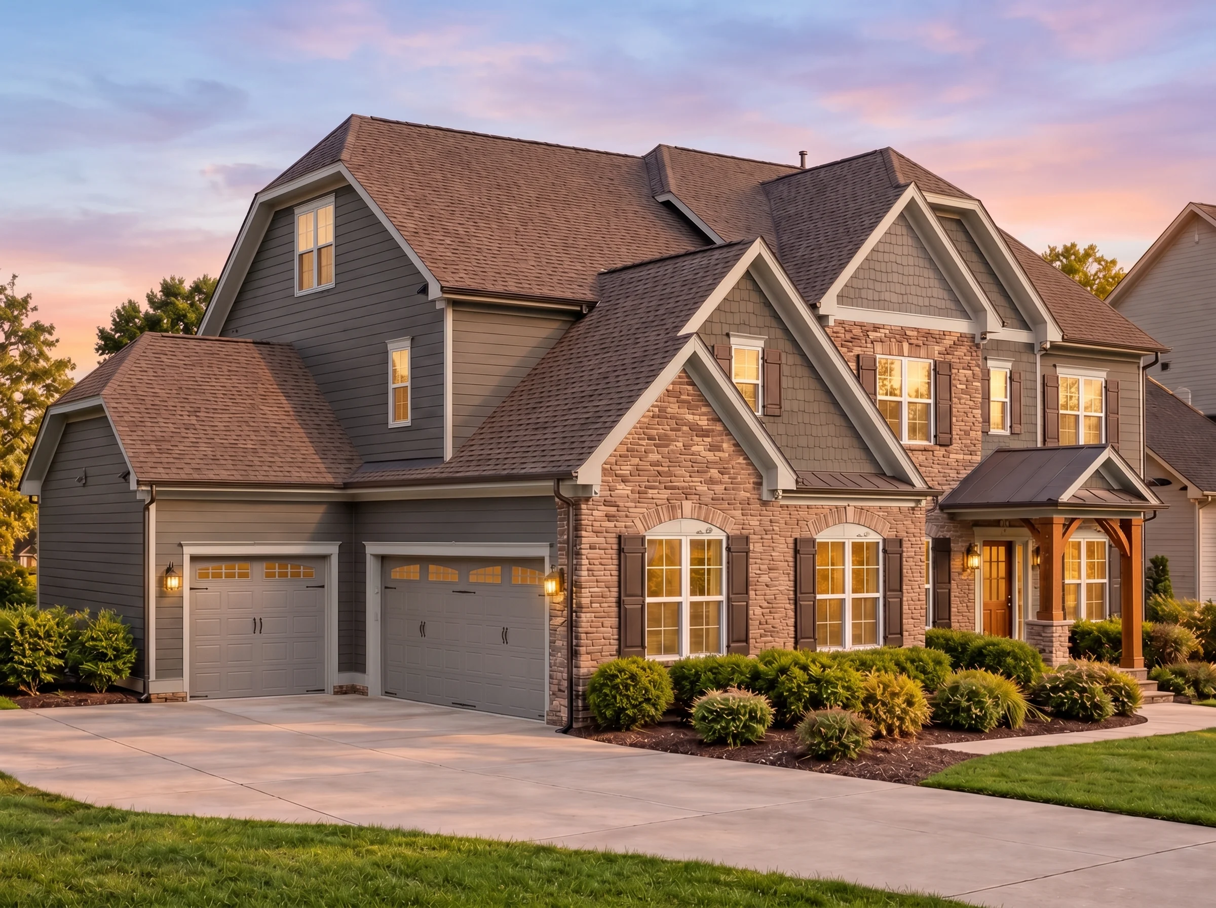 Plan  12-2267 – New York Plateau |  New American – 5-Bed, 4.5-Bath, 3,971 SF - Warm Charcoal, AI-generated exterior concept
