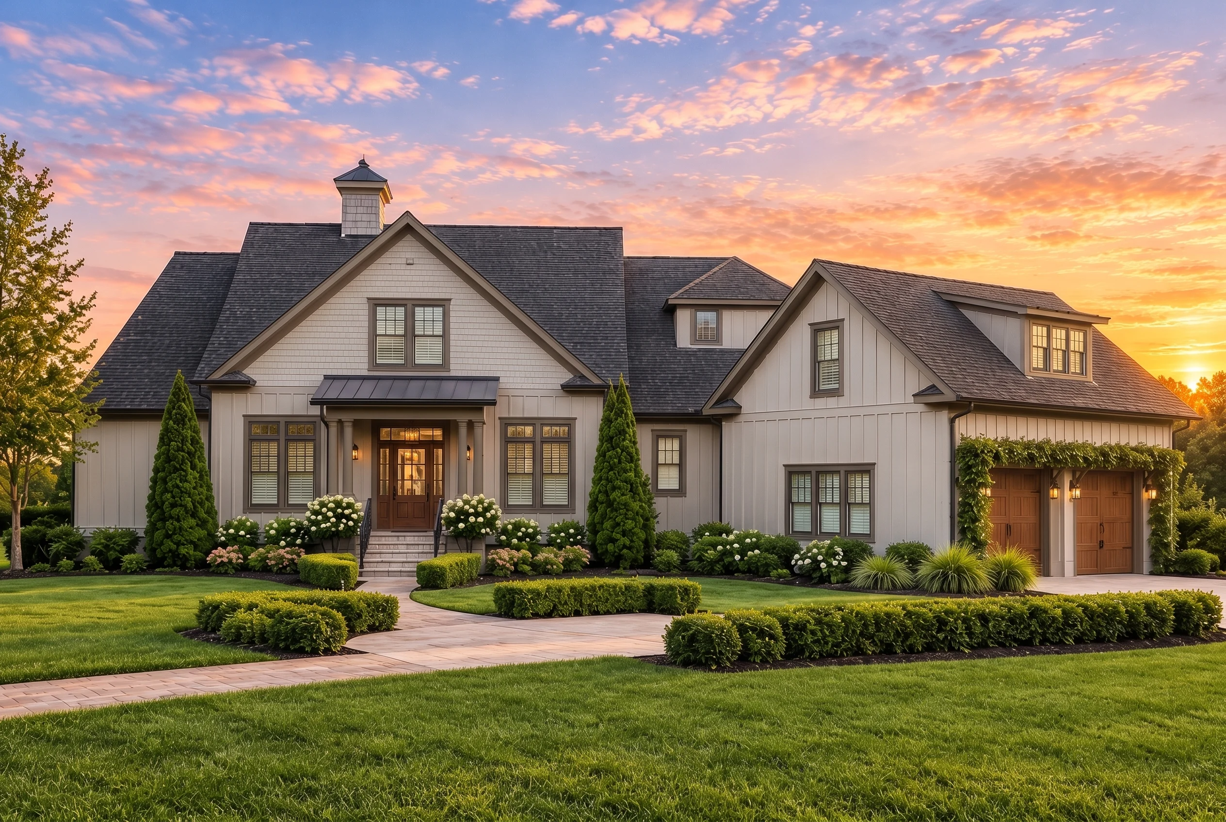 Plan  12-2201 – Fargo Prairie | New  American – 3-Bed, 5-Bath, 3,204 SF - Mushroom Taupe, AI-generated exterior concept