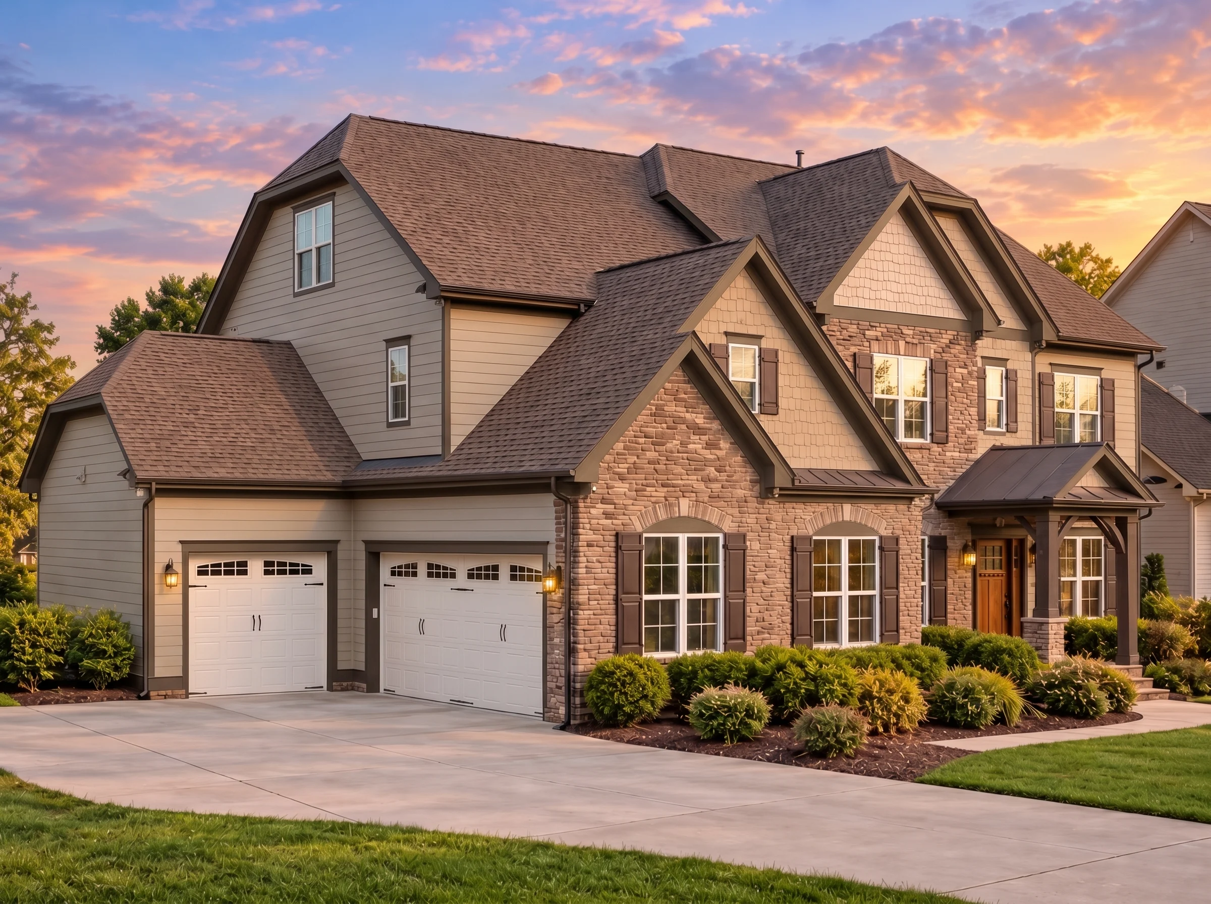 Plan  12-2267 – New York Plateau |  New American – 5-Bed, 4.5-Bath, 3,971 SF - Mushroom Taupe, AI-generated exterior concept