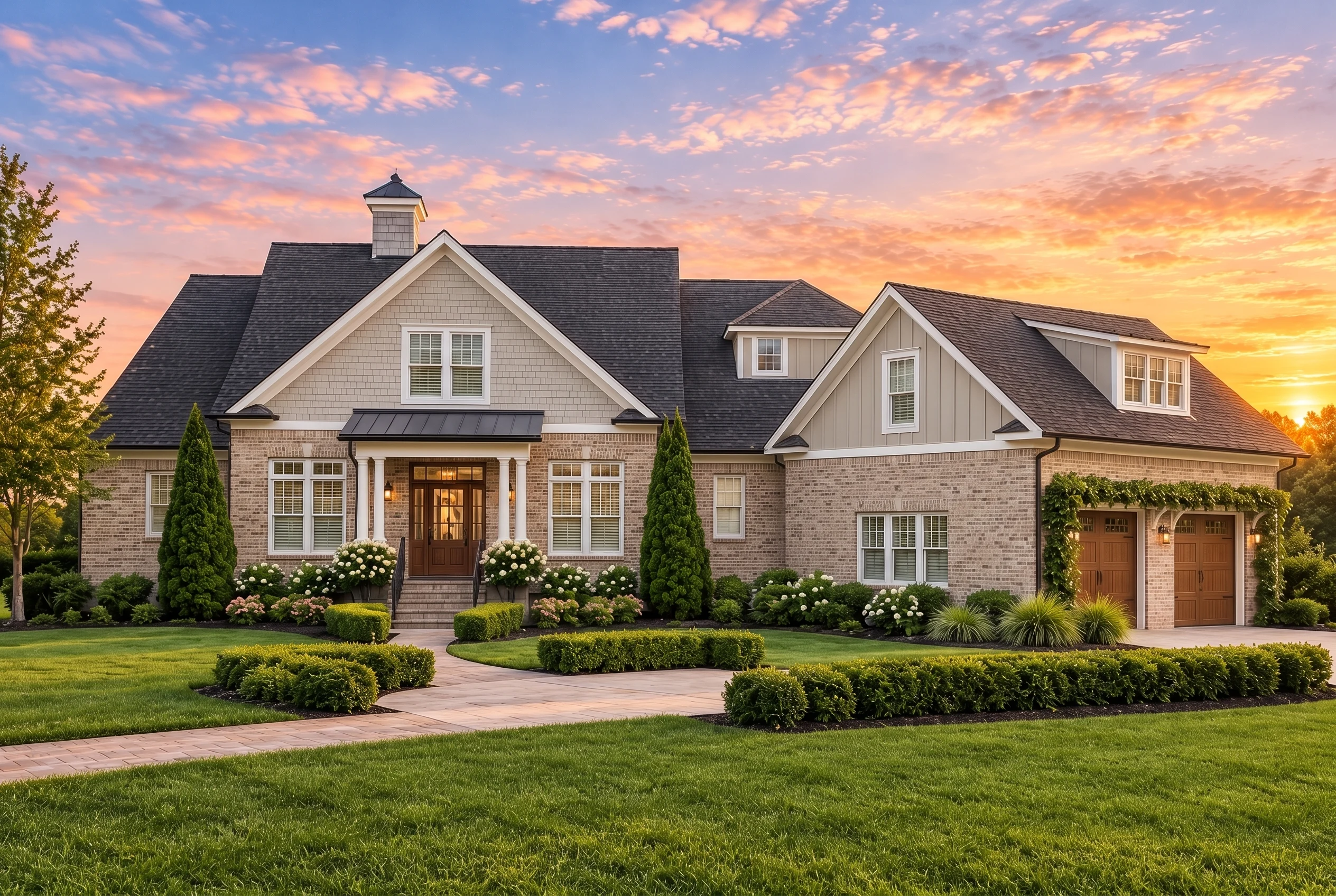 Plan  12-2201 – Fargo Prairie | New  American – 3-Bed, 5-Bath, 3,204 SF - Natural Brick, AI-generated exterior concept