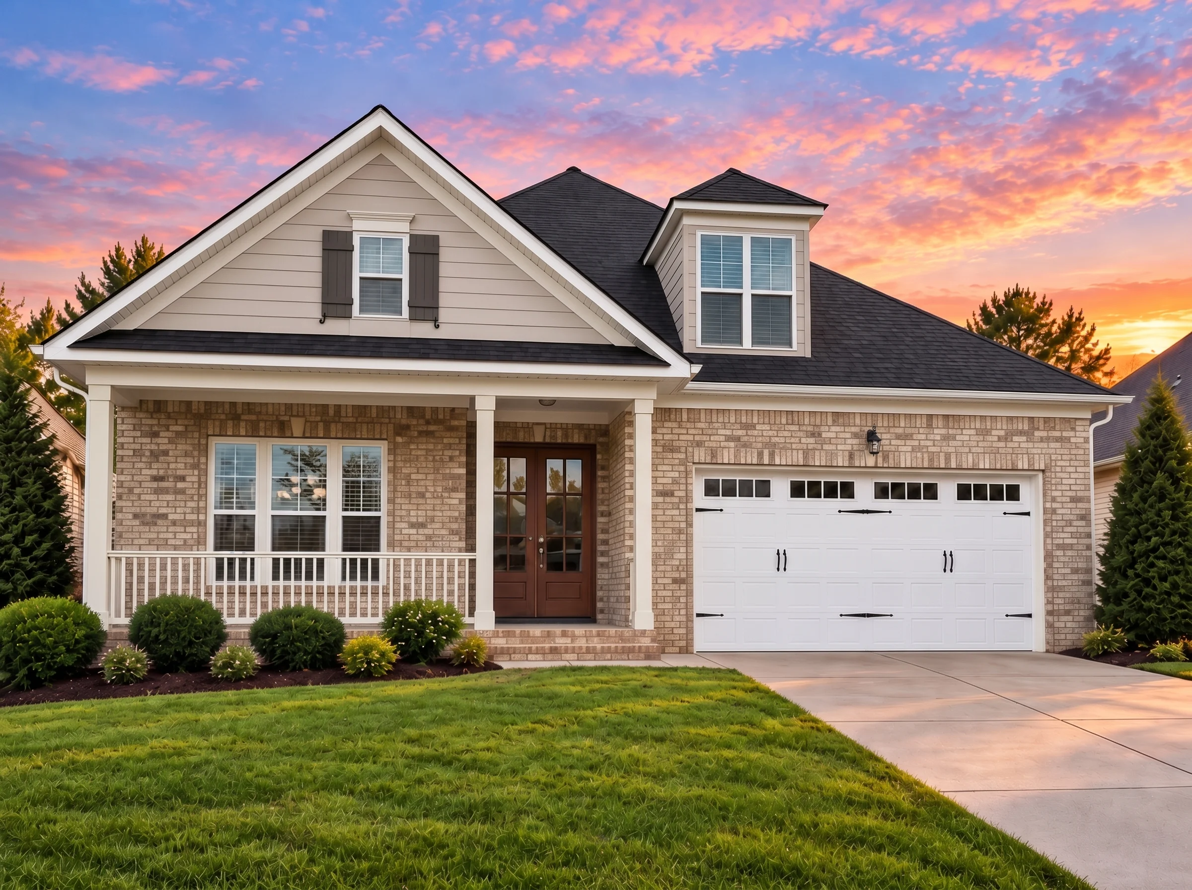 Plan  12-2209 – Cedar Point Pavilion  | Traditional Ranch – 3-Bed, 3-Bath, 2,399 SF - Natural Brick, AI-generated exterior concept