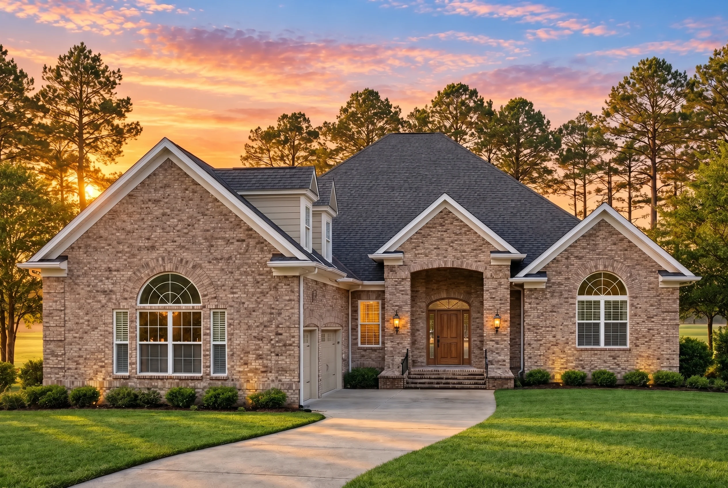 Plan  12-2273 – Auburn Bend Villa |  Traditional – 3-Bed, 4.5-Bath, 3,494 SF - Natural Brick, AI-generated exterior concept