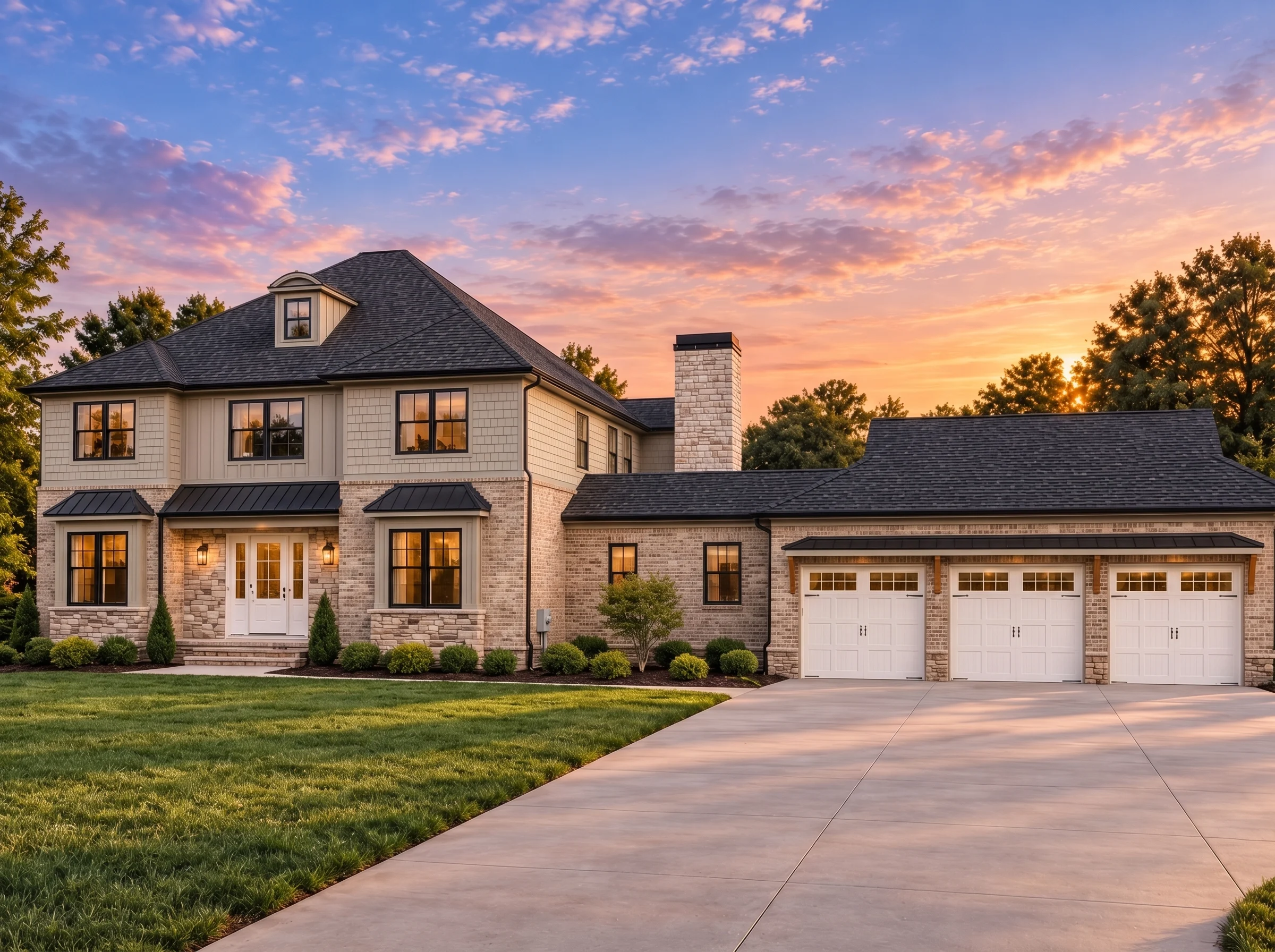 Plan  12-2299 – Aster Woods Homestead  | Traditional Colonial – 6-Bed, 3.5-Bath, 8,185 SF - Natural Brick, AI-generated exterior concept