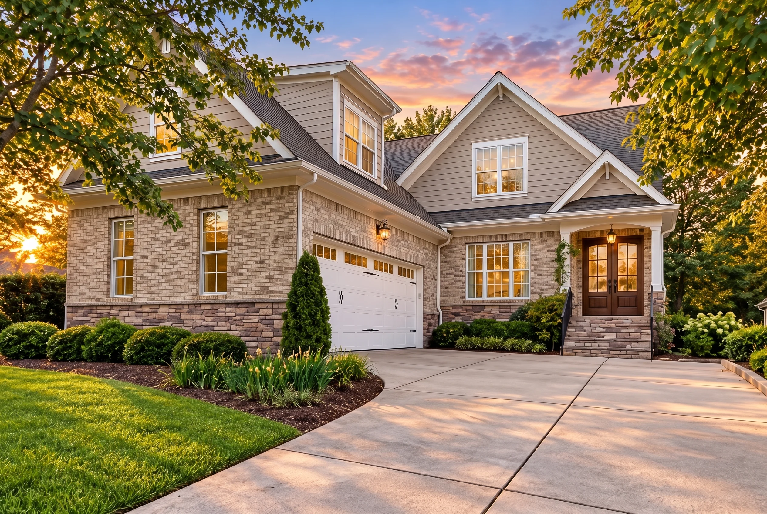 Plan  12-2296 – Rainier Retreat |  Transitional Farmhouse – 3-Bed, 2.5-Bath, 2,219 SF - Natural Brick, AI-generated exterior concept