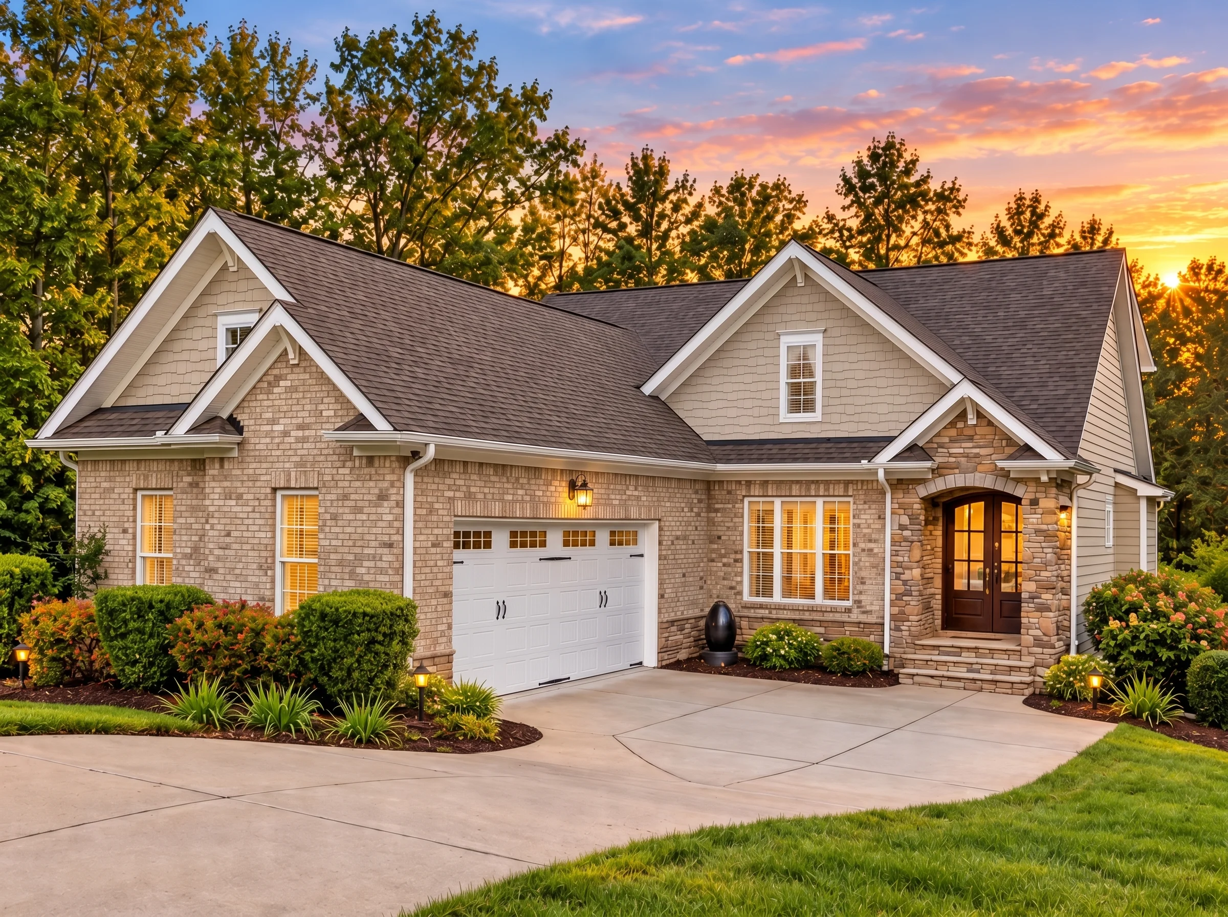 Plan  12-2295 – Ivy Grove Manor |  New American – 4-Bed, 3.5-Bath, 2,330 SF - Natural Brick, AI-generated exterior concept