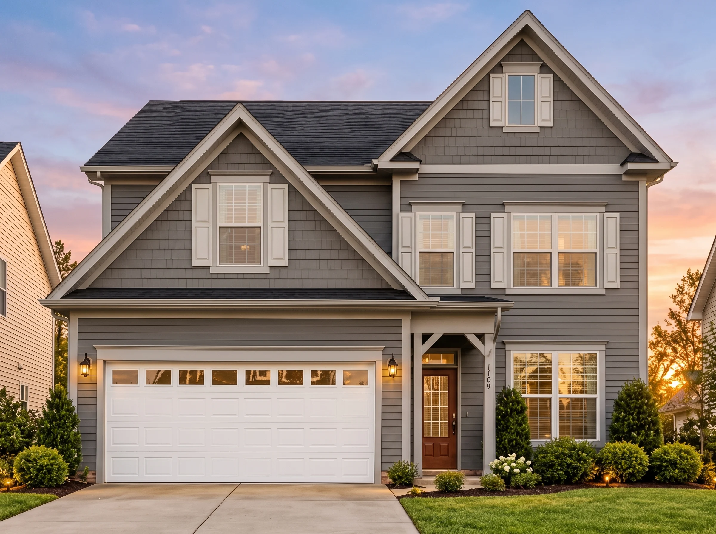 Plan  12-2469 – Mill House |  Traditional Colonial – 3-Bed, 2.5-Bath, 2,323 SF - Warm Charcoal, AI-generated exterior concept