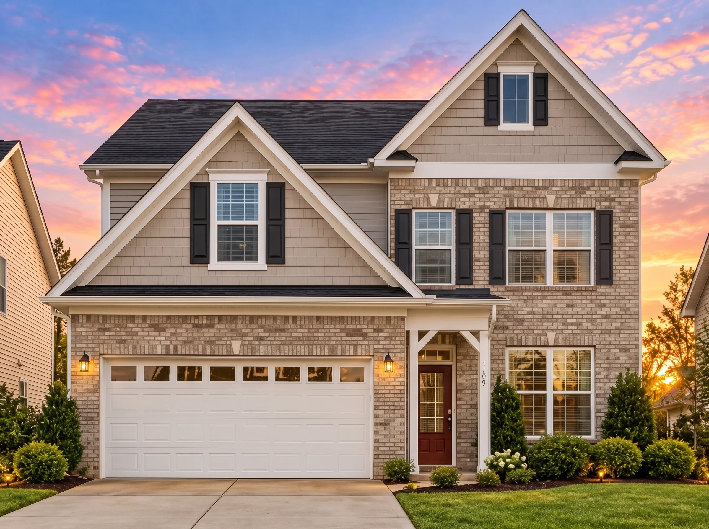 Plan  12-2469 – Mill House |  Traditional Colonial – 3-Bed, 2.5-Bath, 2,323 SF - Natural Brick, AI-generated exterior concept