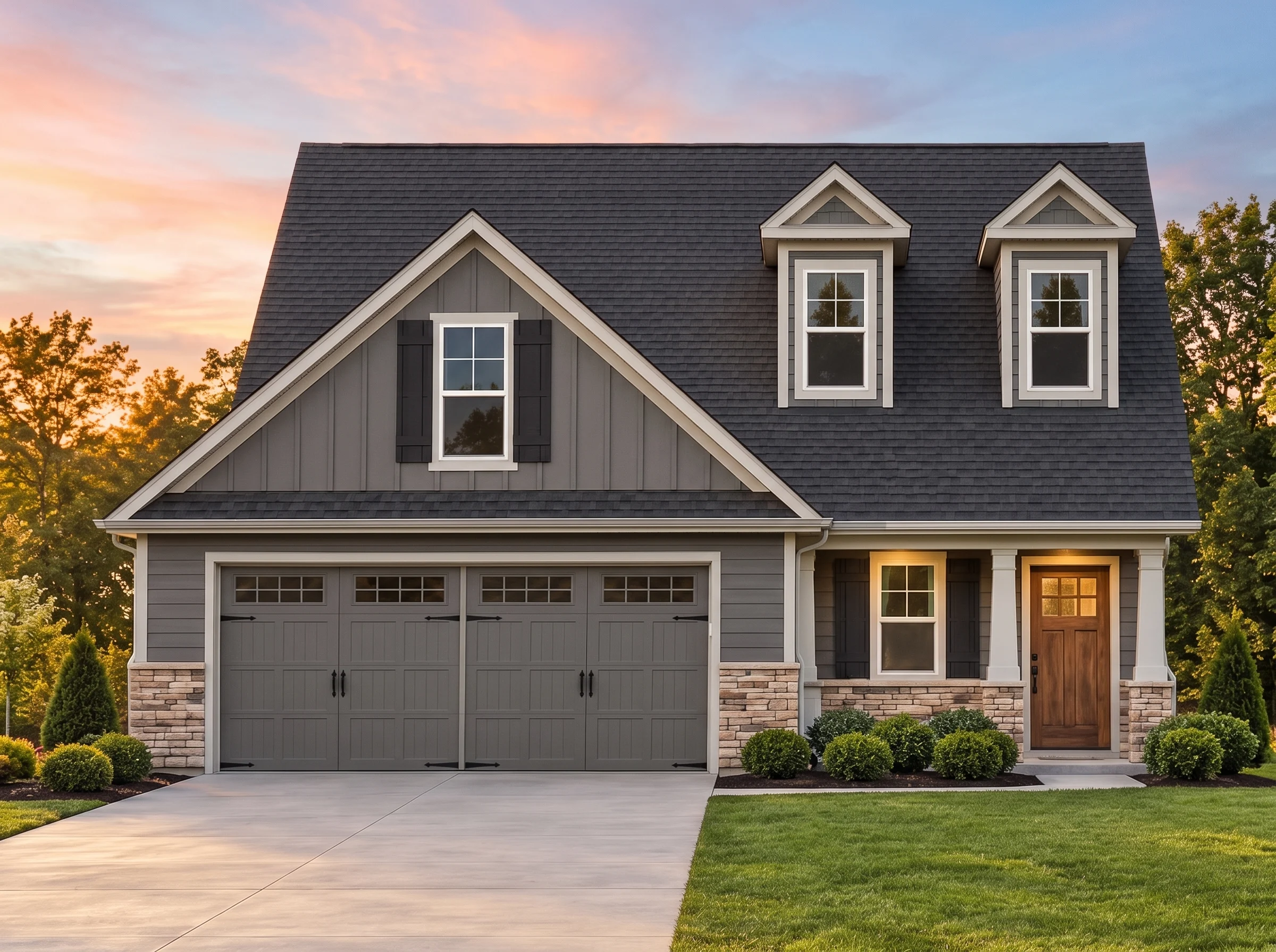 Plan  12-2461 – Contest Retreat |  Traditional Suburban – 3-Bed, 2-Bath, 1,664 SF - Warm Charcoal, AI-generated exterior concept