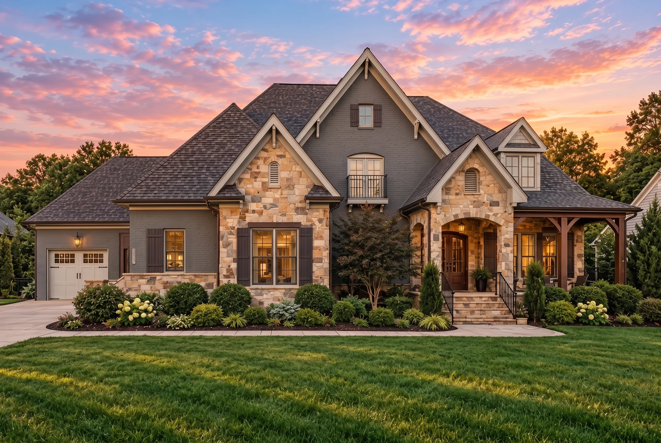 Plan  12-2451 – Ohio Heartland |  French Country – 4-Bed, 3.5-Bath, 4,927 SF - Warm Charcoal, AI-generated exterior concept