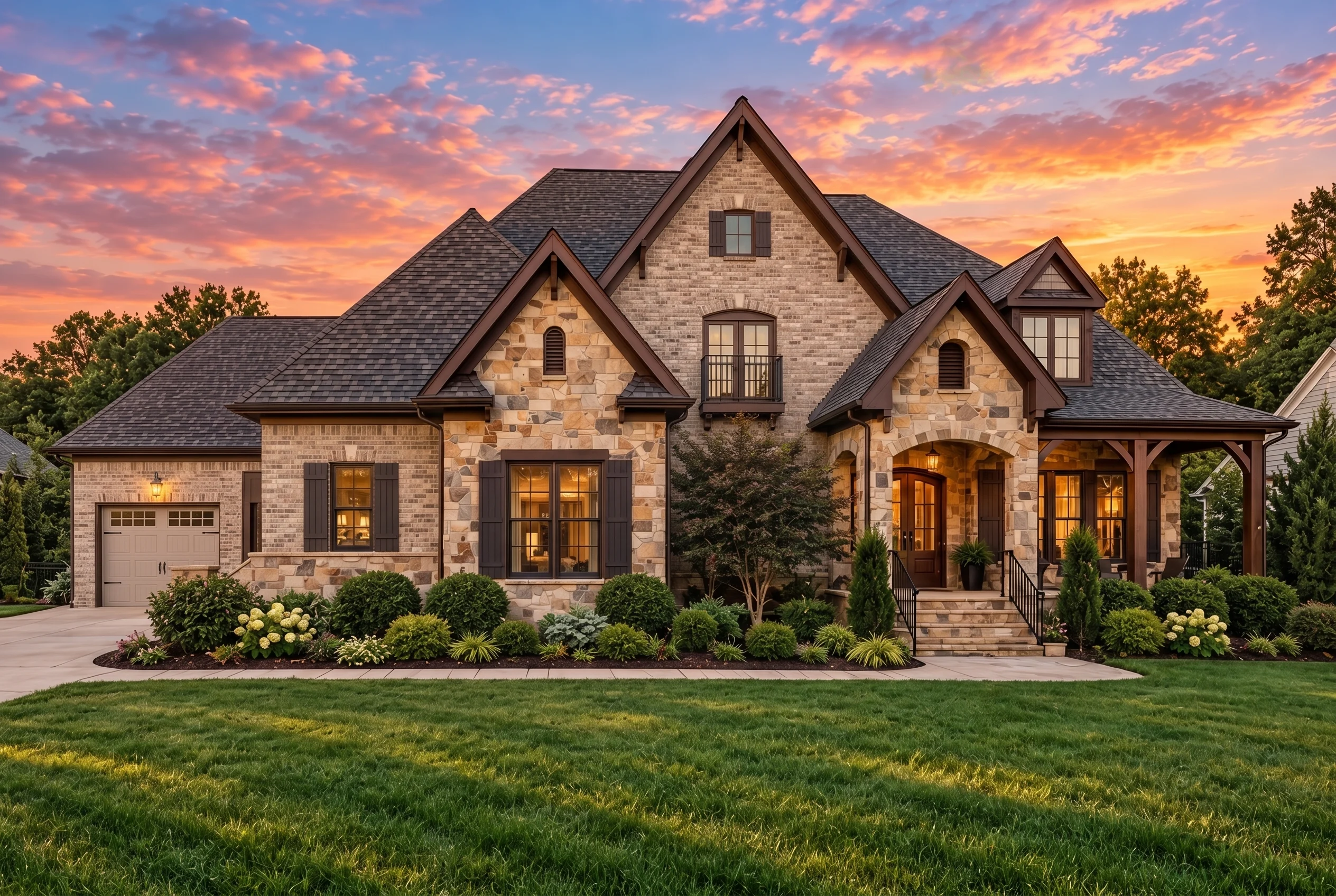 Plan  12-2451 – Ohio Heartland |  French Country – 4-Bed, 3.5-Bath, 4,927 SF - Natural Brick, AI-generated exterior concept