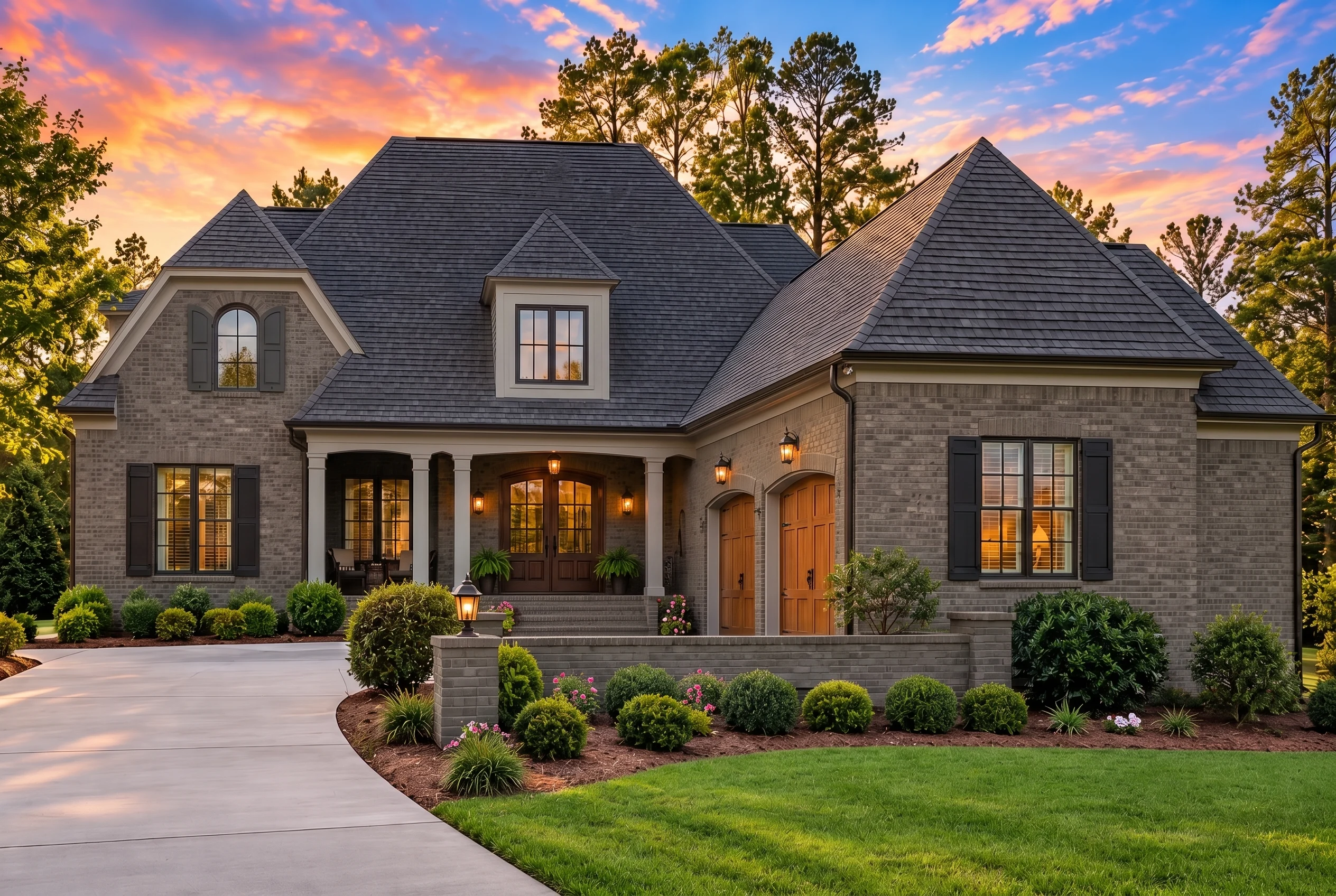 Plan  12-2396 – Walnut Springs Estate  | French Country – 5-Bed, 3.5-Bath, 2,943 SF - Warm Charcoal, AI-generated exterior concept