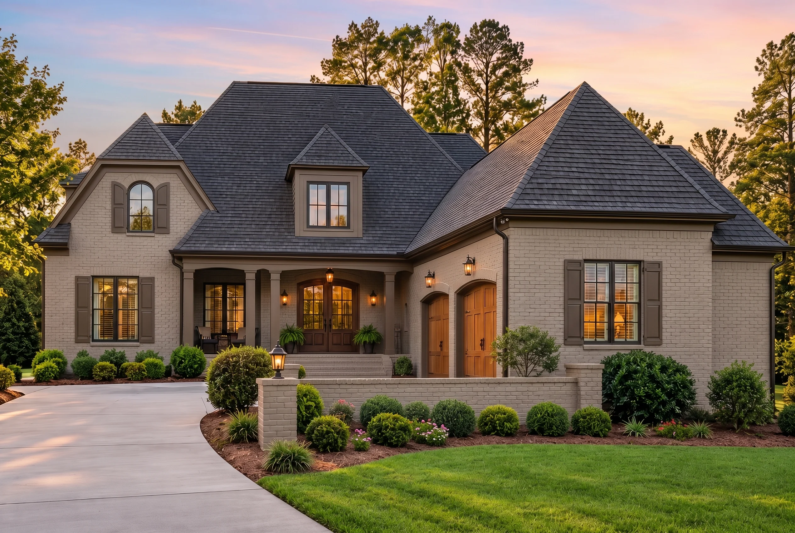 Plan  12-2396 – Walnut Springs Estate  | French Country – 5-Bed, 3.5-Bath, 2,943 SF - Mushroom Taupe, AI-generated exterior concept