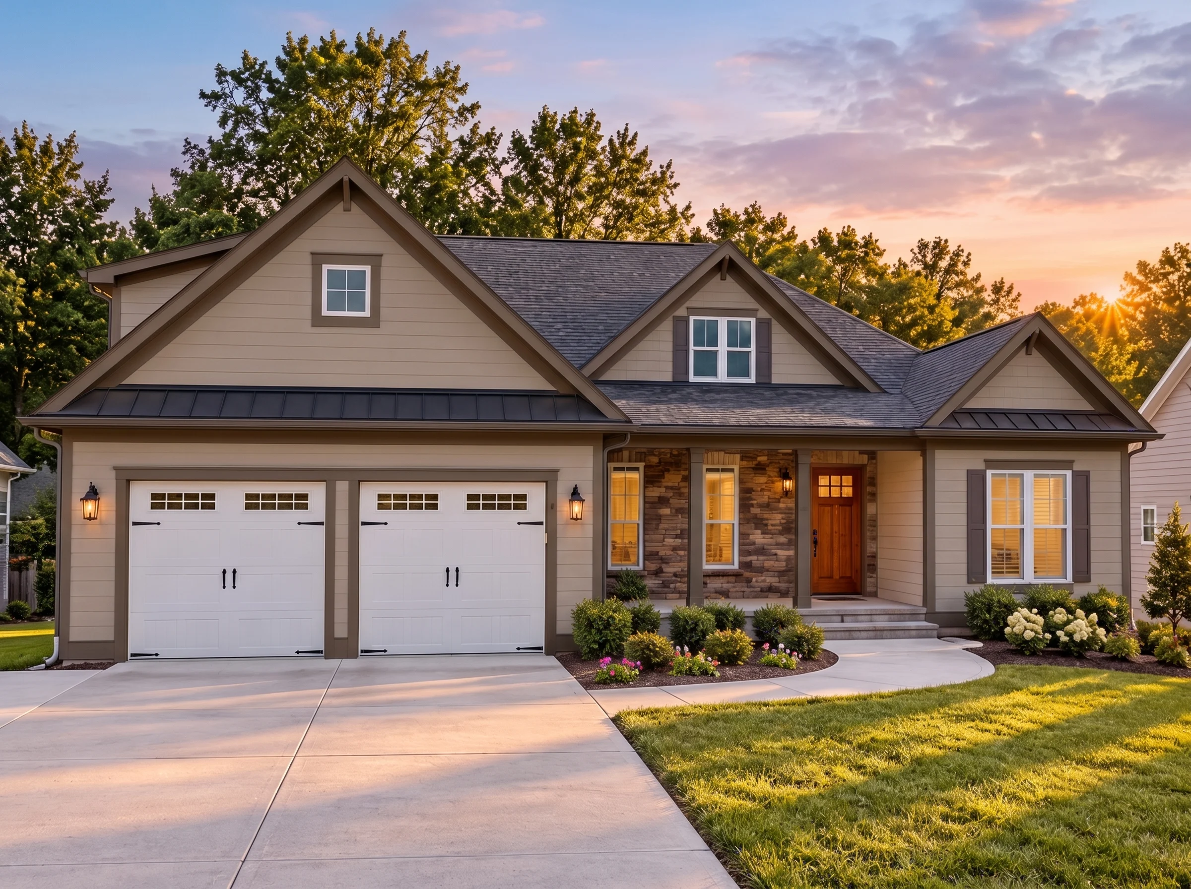 Plan  12-2434 – Alder Ridge House |  New American – 3-Bed, 3-Bath, 2,772 SF - Mushroom Taupe, AI-generated exterior concept