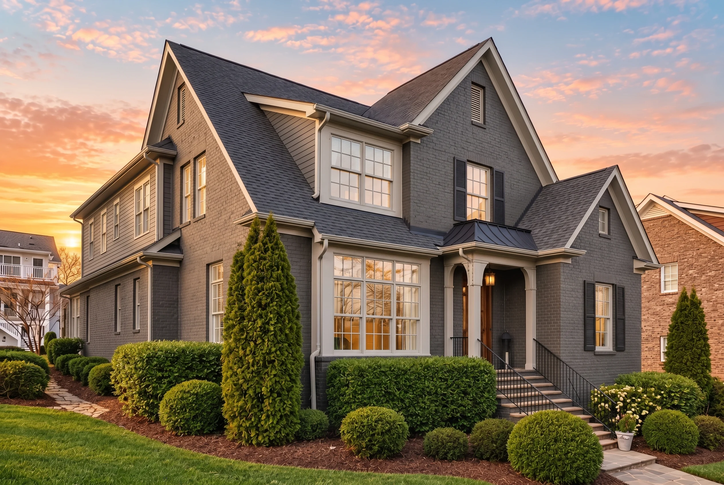 Plan  12-2393 – Wild Rose Cottage |  Traditional Colonial – 4-Bed, 3.5-Bath, 3,893 SF - Warm Charcoal, AI-generated exterior concept
