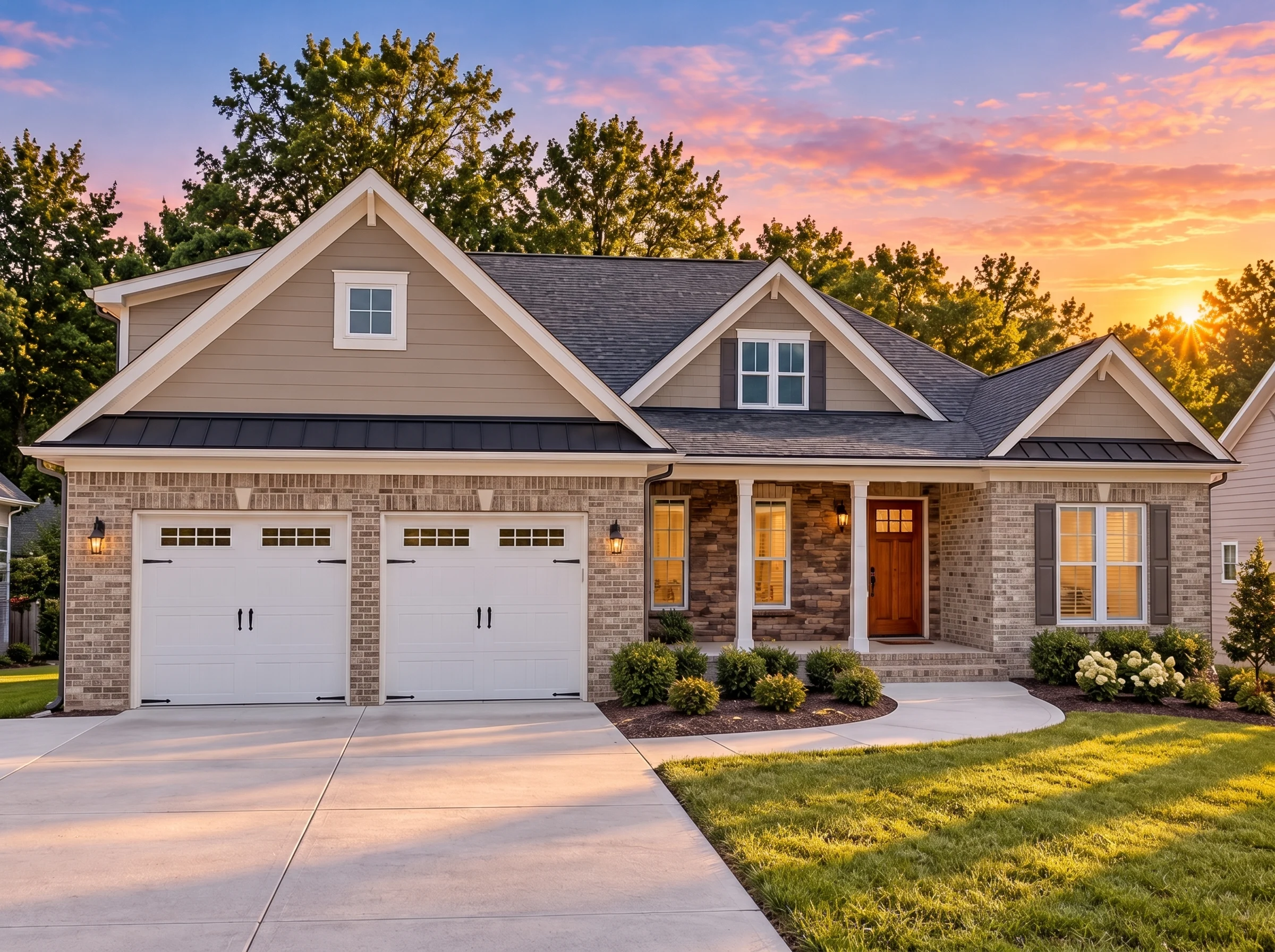 Plan  12-2434 – Alder Ridge House |  New American – 3-Bed, 3-Bath, 2,772 SF - Natural Brick, AI-generated exterior concept