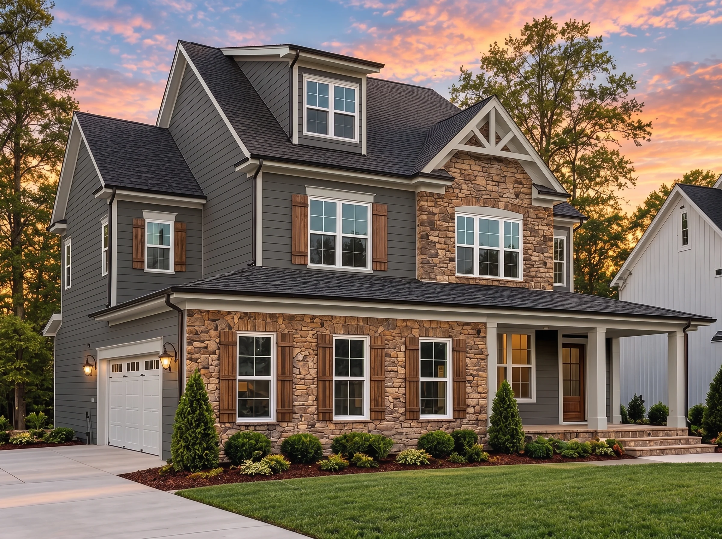 Plan  12-2356 – Magnolia Creek Estate  | Traditional Colonial – 4-Bed, 2.5-Bath, 2,416 SF - Warm Charcoal, AI-generated exterior concept