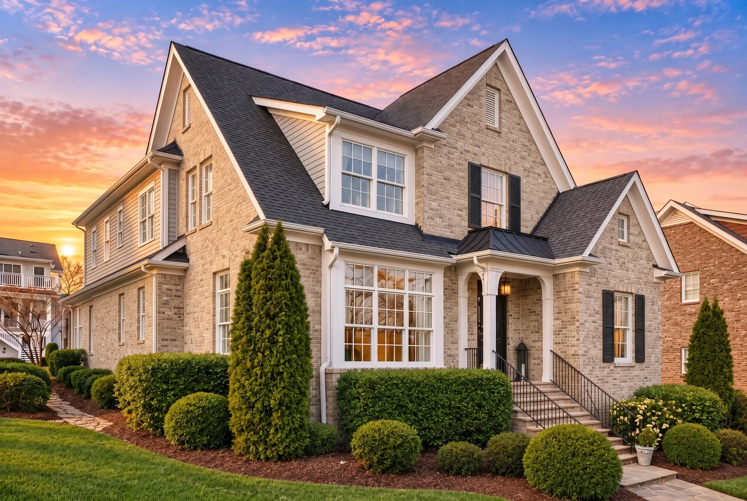 Plan  12-2393 – Wild Rose Cottage |  Traditional Colonial – 4-Bed, 3.5-Bath, 3,893 SF - Natural Brick, AI-generated exterior concept