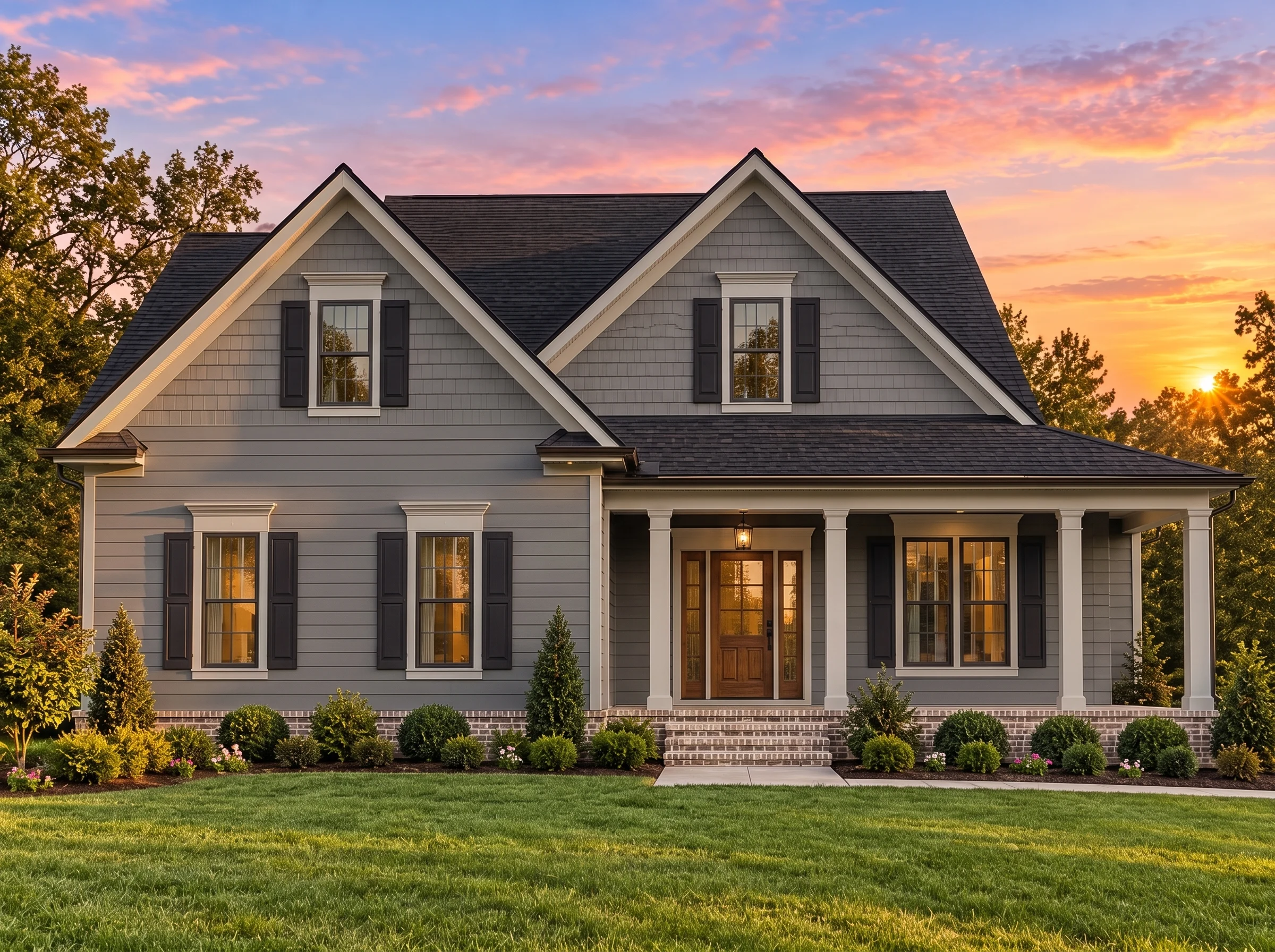 Plan  12-2388 – Pecan Brook Manor |  Cape Cod – 3-Bed, 2.5-Bath, 1,721 SF - Warm Charcoal, AI-generated exterior concept