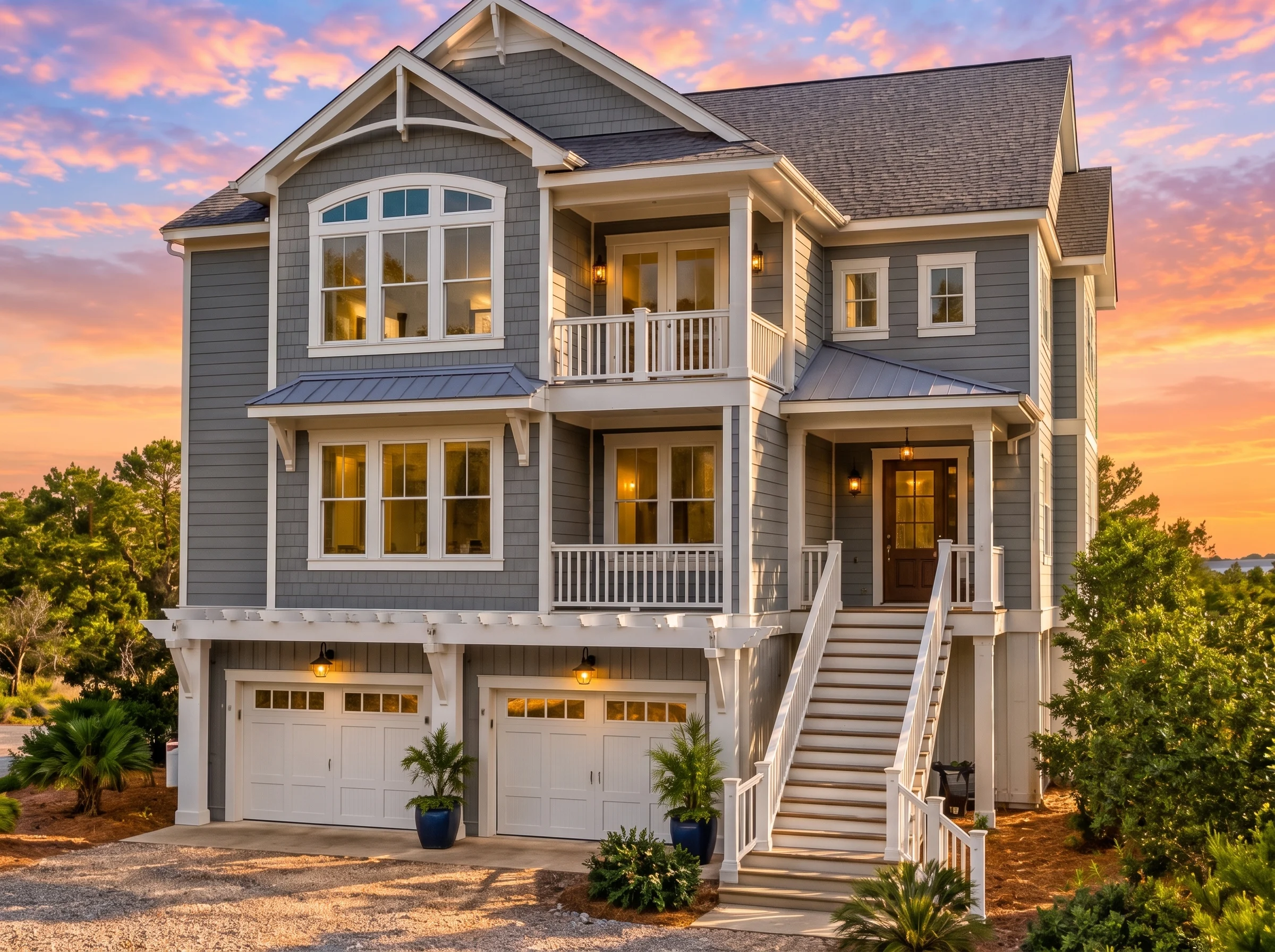 Plan  12-2431 – The Lodge | Coastal  – 4-Bed, 3.5-Bath, 3,347 SF - Warm Charcoal, AI-generated exterior concept