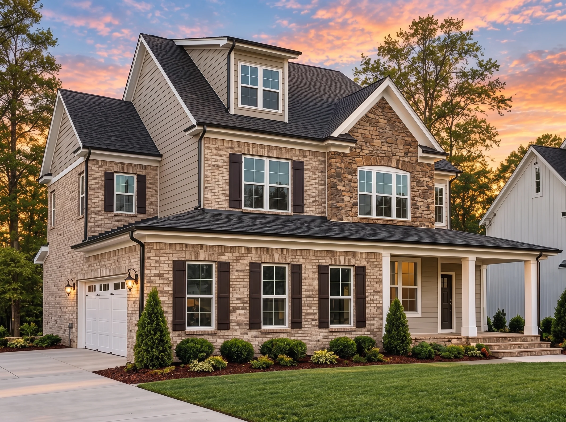 Plan  12-2356 – Magnolia Creek Estate  | Traditional Colonial – 4-Bed, 2.5-Bath, 2,416 SF - Natural Brick, AI-generated exterior concept