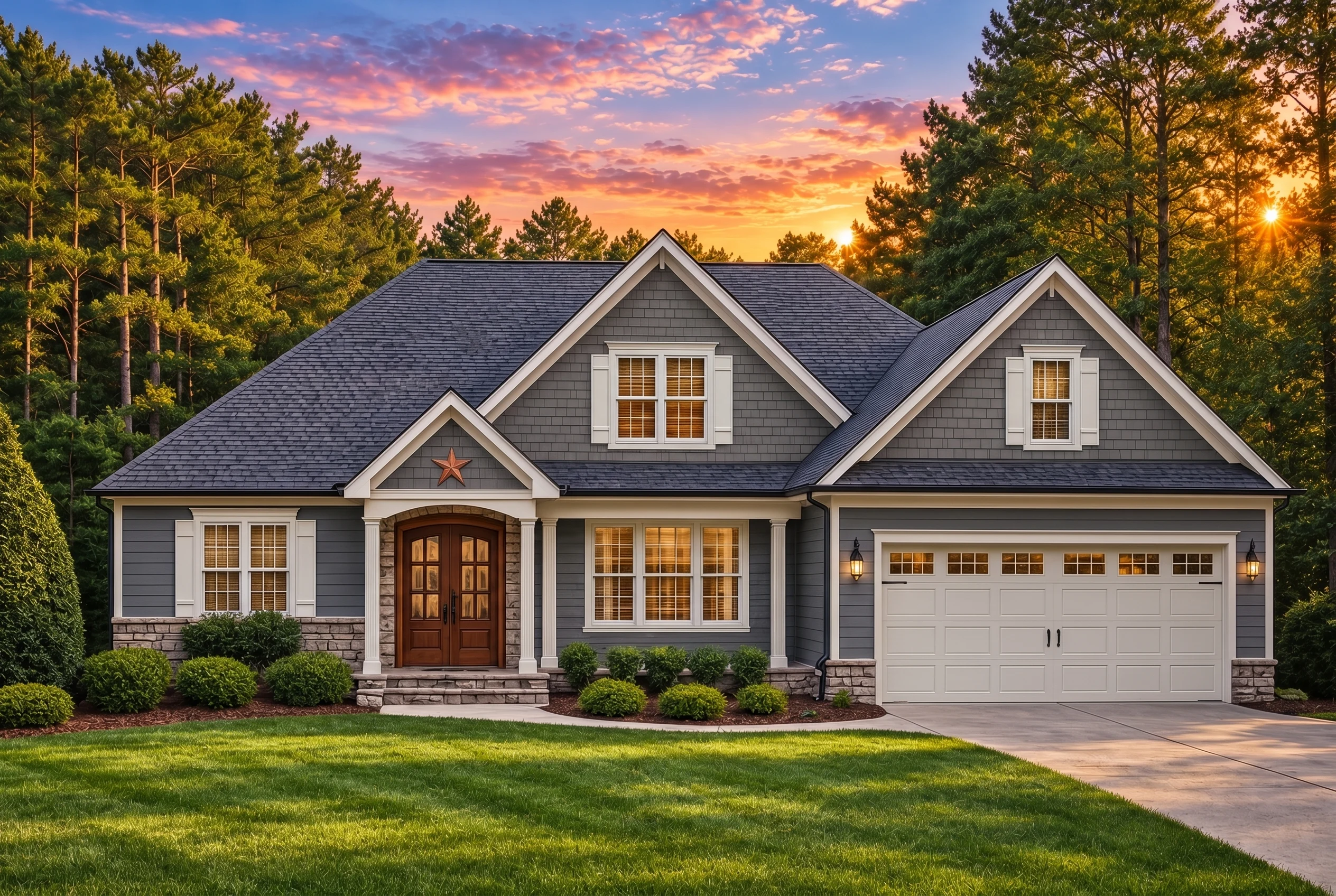 Plan  12-2334 – Hazel Point House |  New American – 3-Bed, 3-Bath, 2,874 SF - Warm Charcoal, AI-generated exterior concept