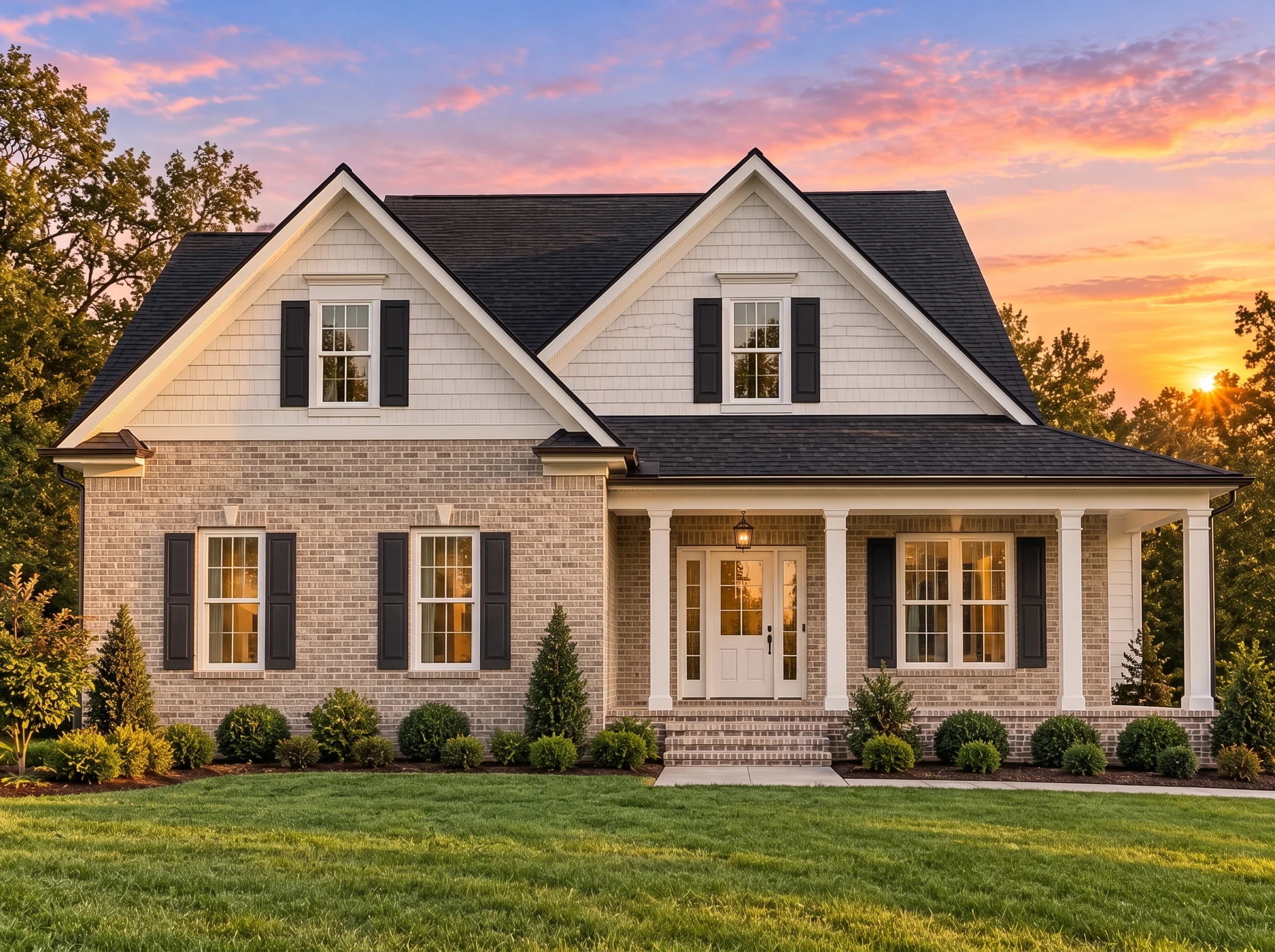 Plan  12-2388 – Pecan Brook Manor |  Cape Cod – 3-Bed, 2.5-Bath, 1,721 SF - Natural Brick, AI-generated exterior concept